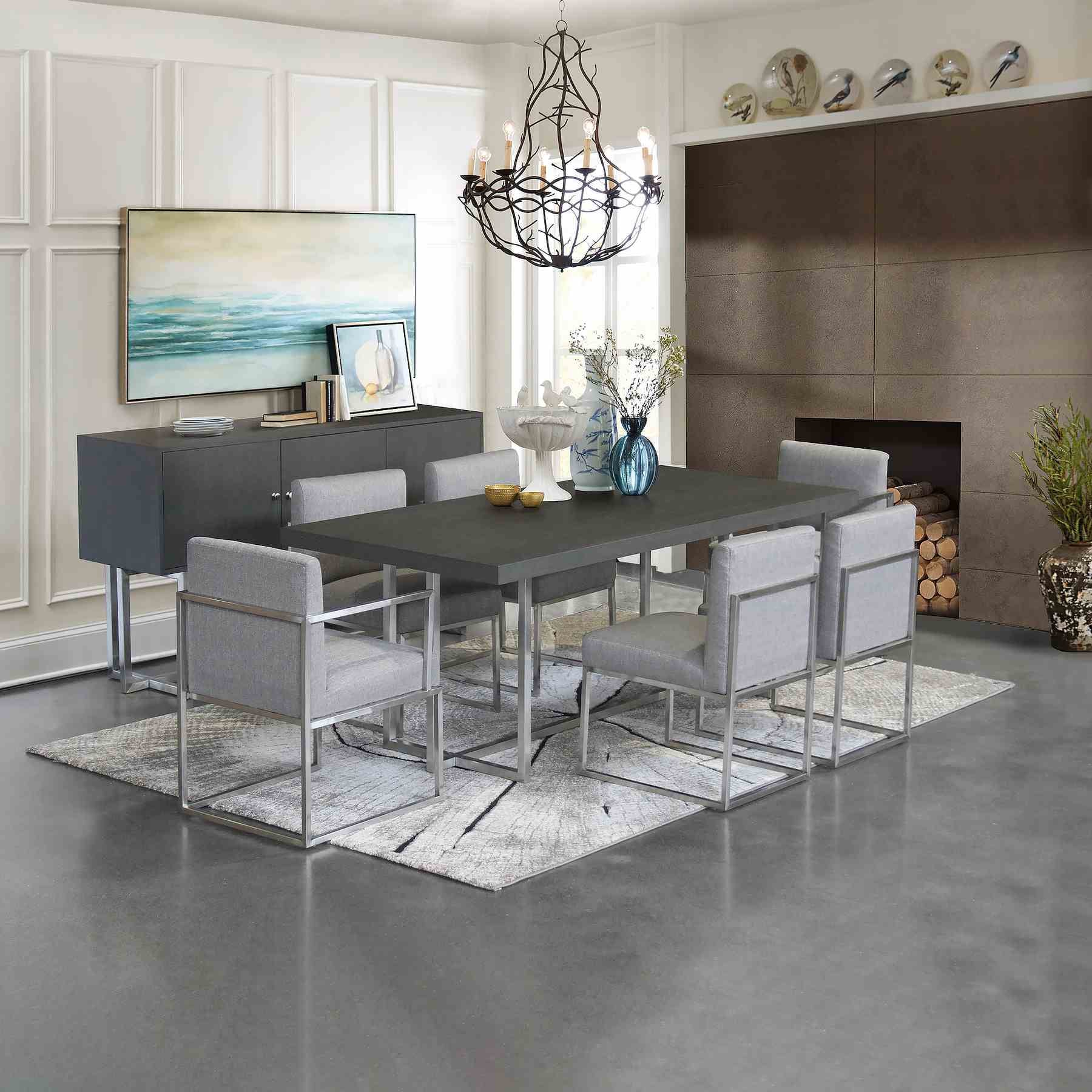 Warwick Contemporary Dining Chair in Brushed Stainless Steel Finish with Gray Fabric - Image 4