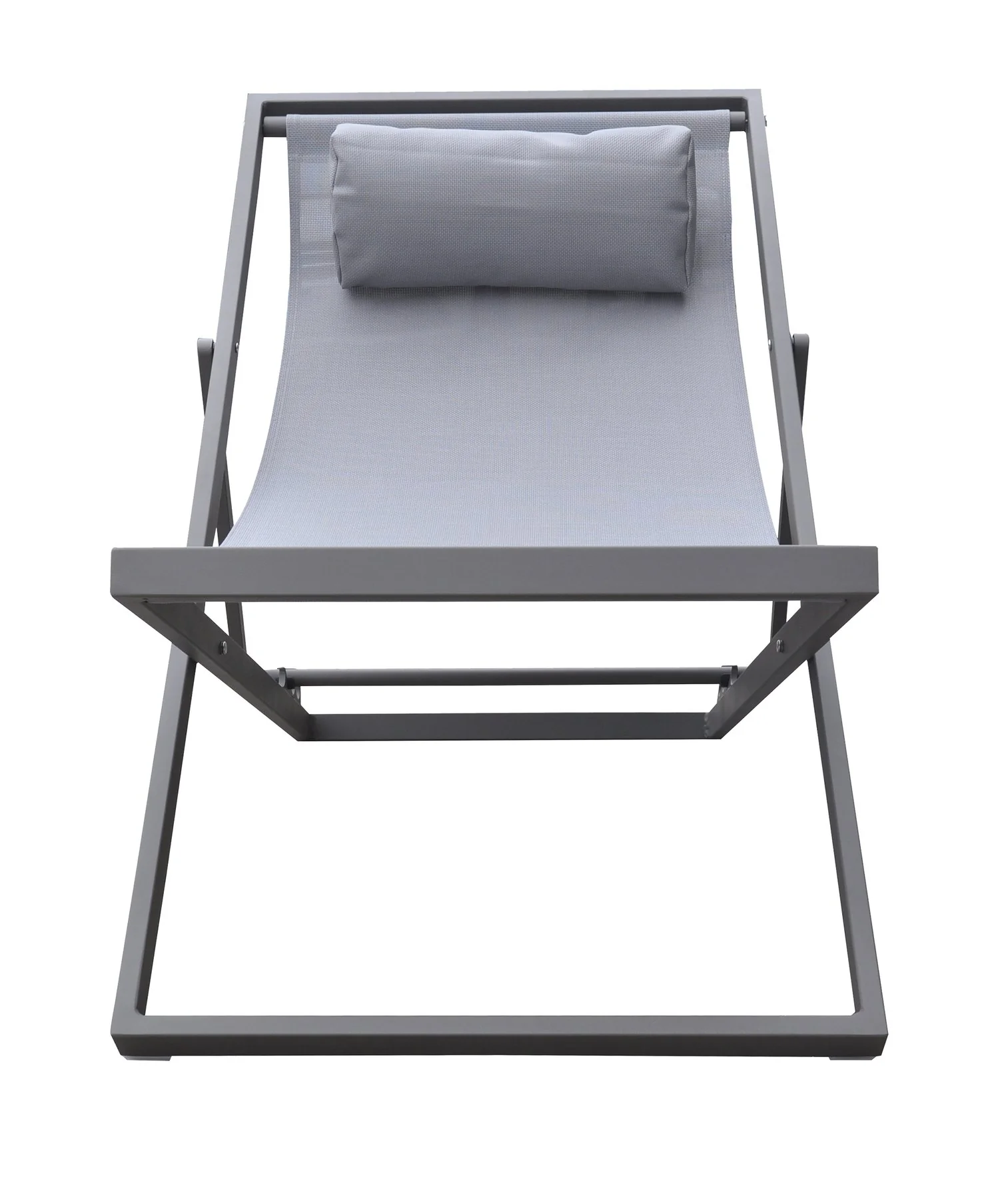 Wave Outdoor Patio Aluminum Deck Chair in Gray Powder Coated Finish with Gray Sling Textilene - Image 2