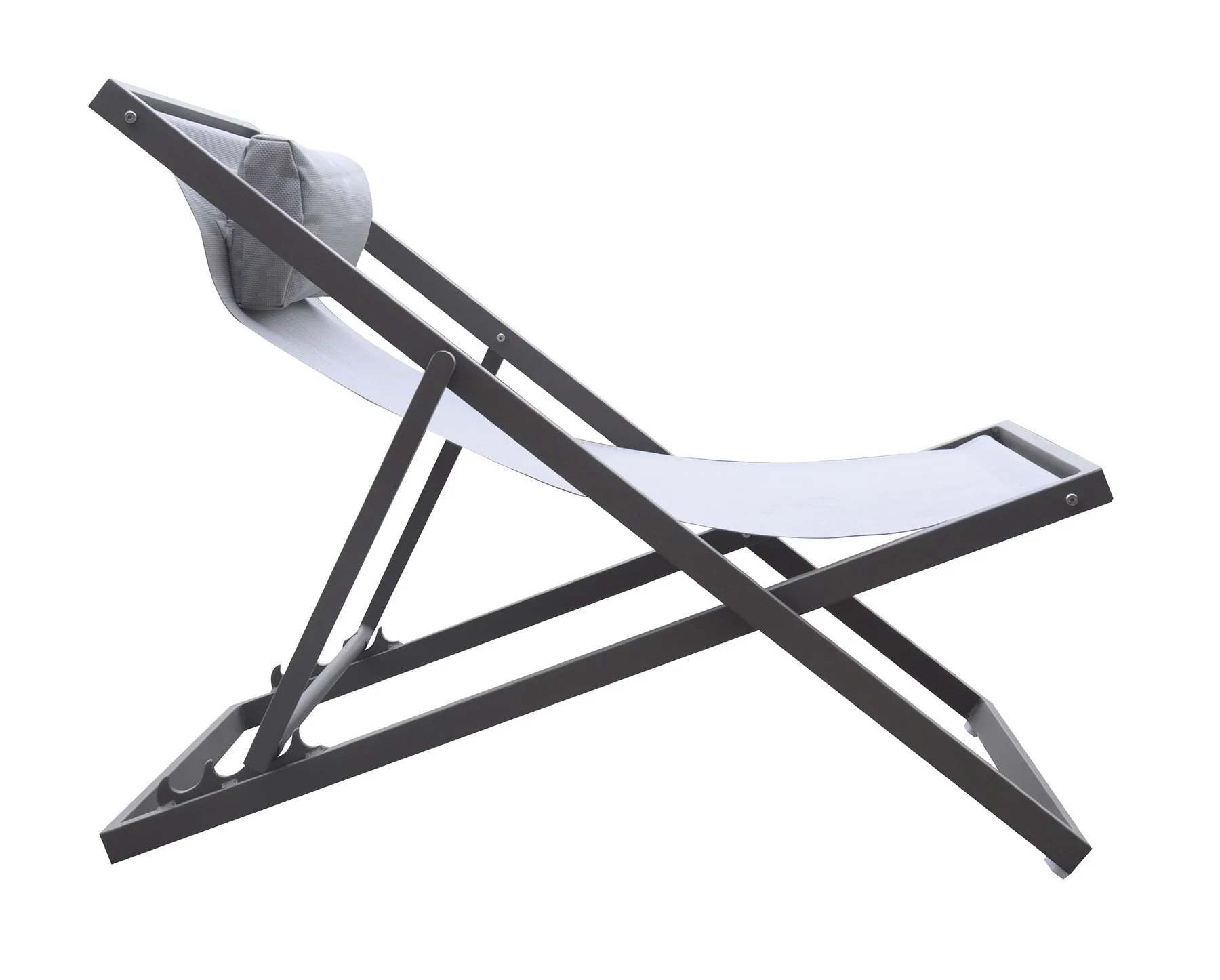 Wave Outdoor Patio Aluminum Deck Chair in Gray Powder Coated Finish with Gray Sling Textilene - Image 3