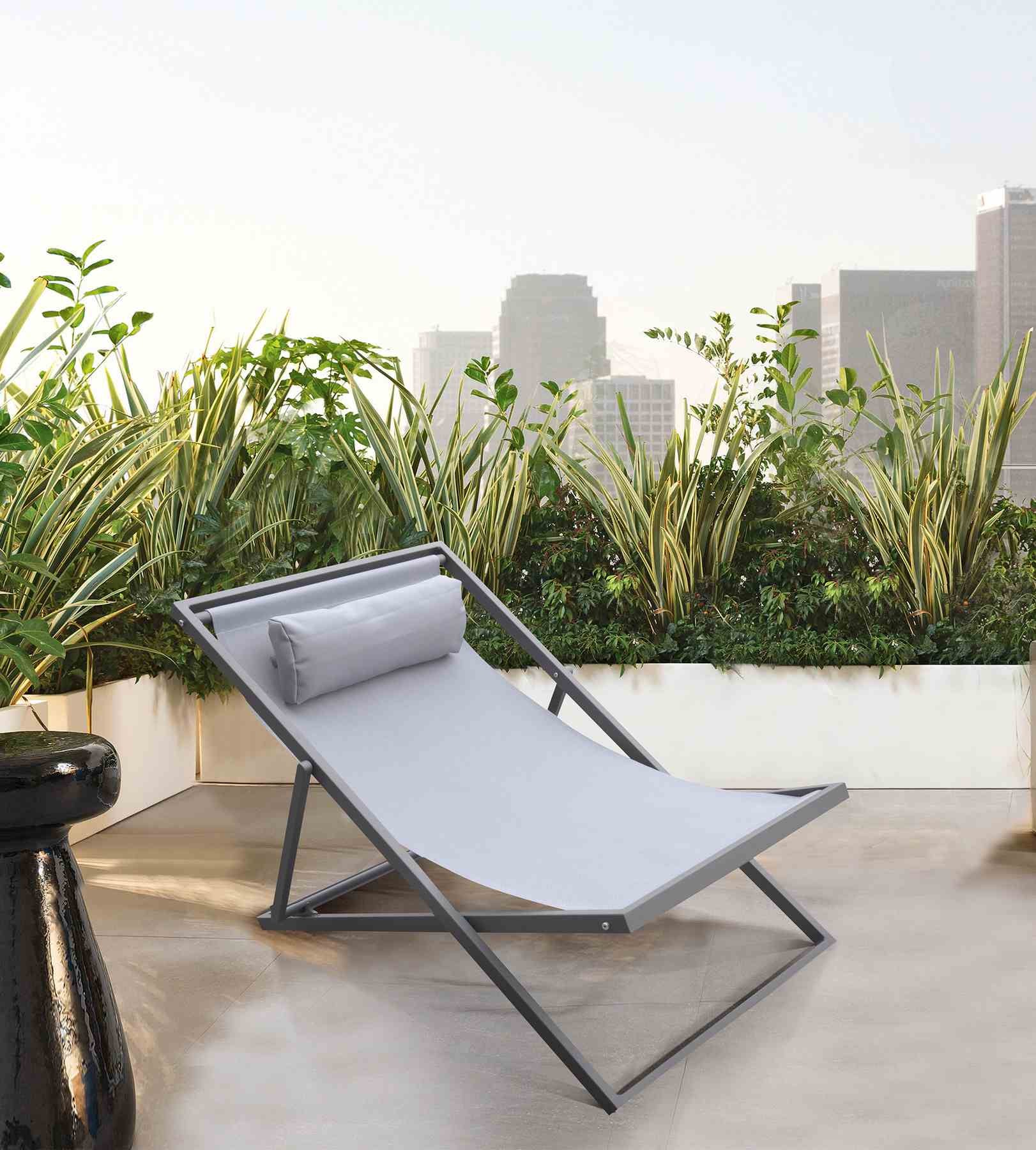 Wave Outdoor Patio Aluminum Deck Chair in Gray Powder Coated Finish with Gray Sling Textilene - Image 8
