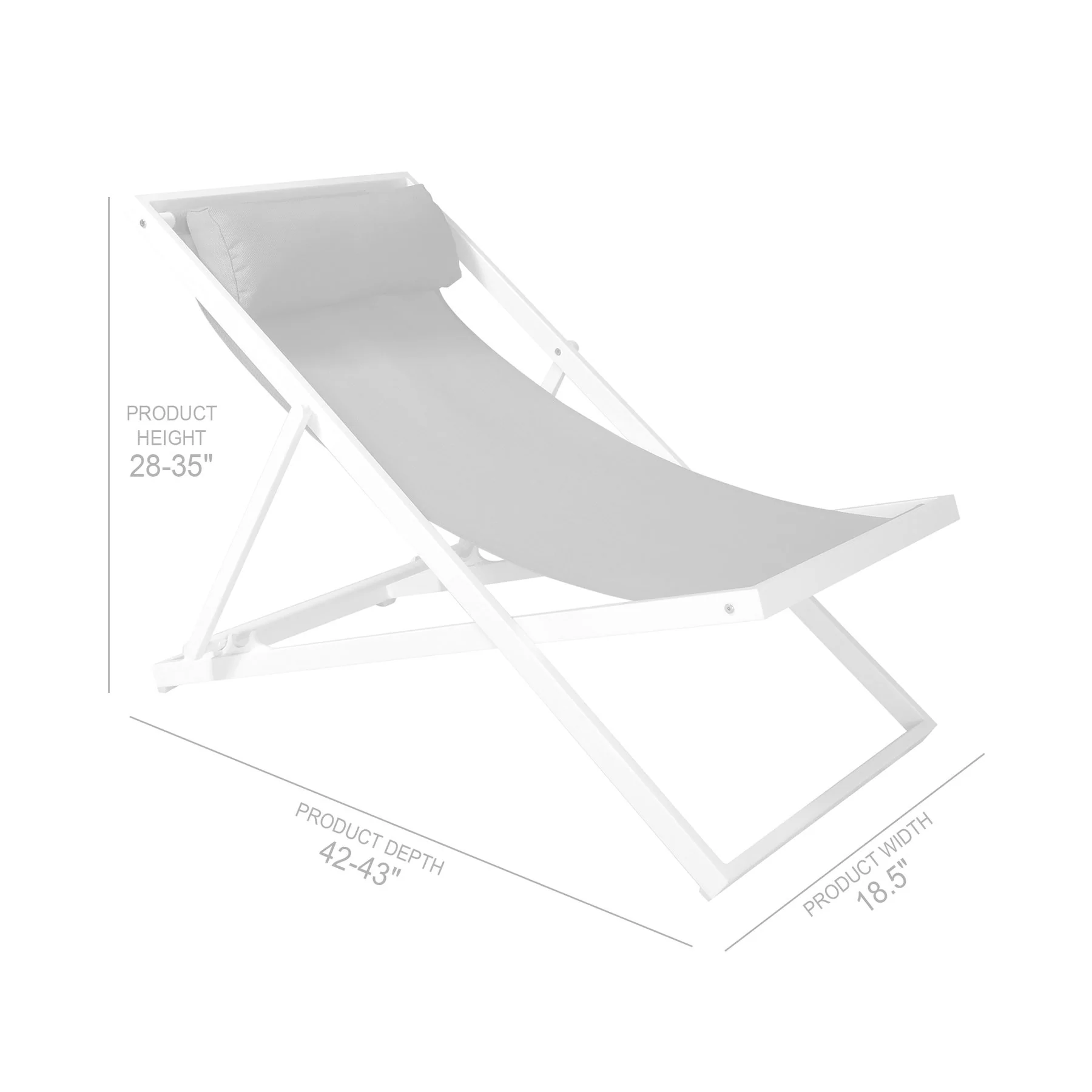 Wave Outdoor Patio Aluminum Deck Chair in White Powder Coated Finish with Gray Sling Textilene - Image 6