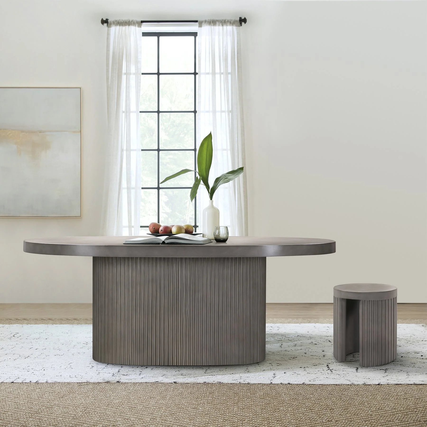 Wave Oval Dining Table in Gray Concrete - Image 9