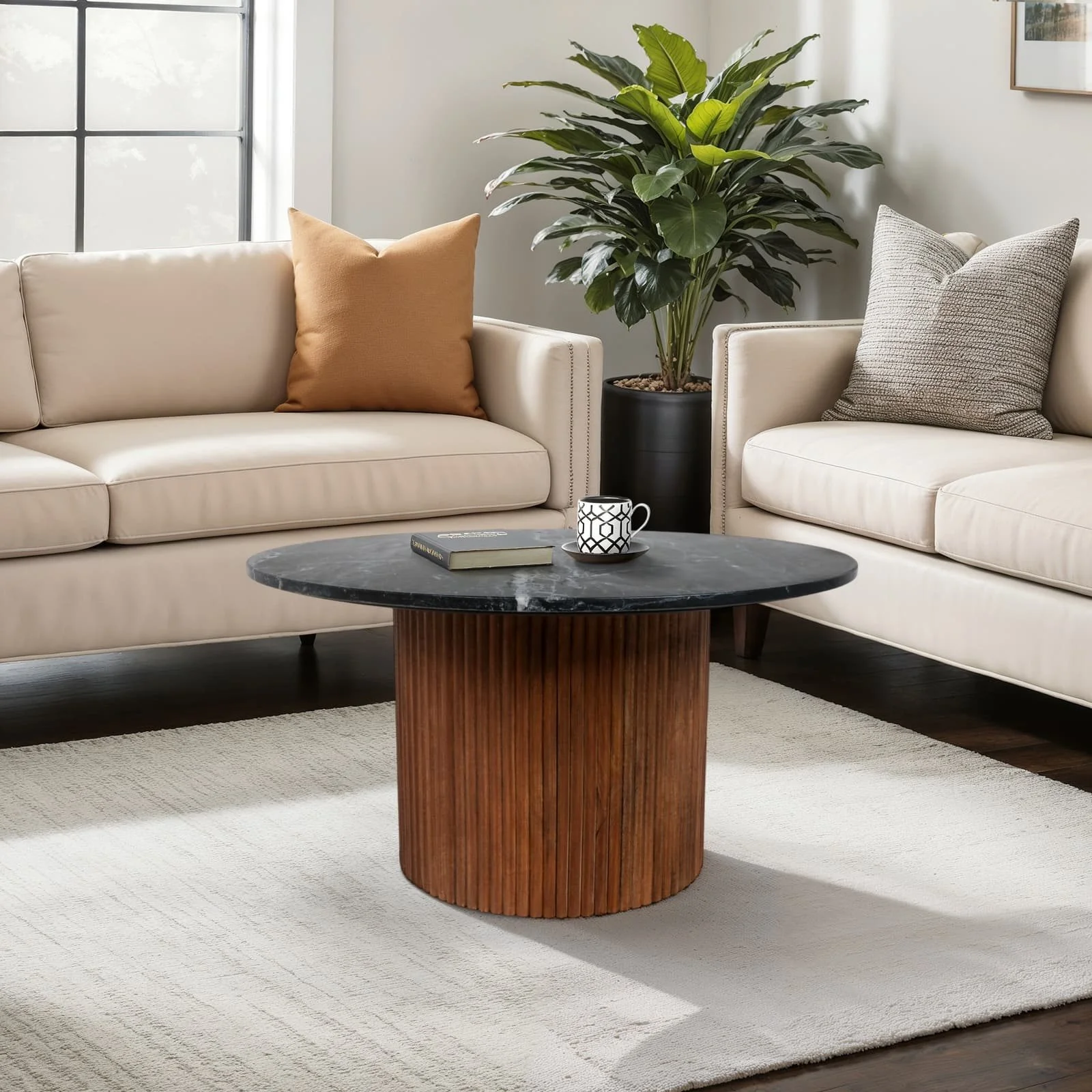 Wd/mrbl,34"d Reeded Coffee Table,brwn/blk/kd2boxes - Image 12