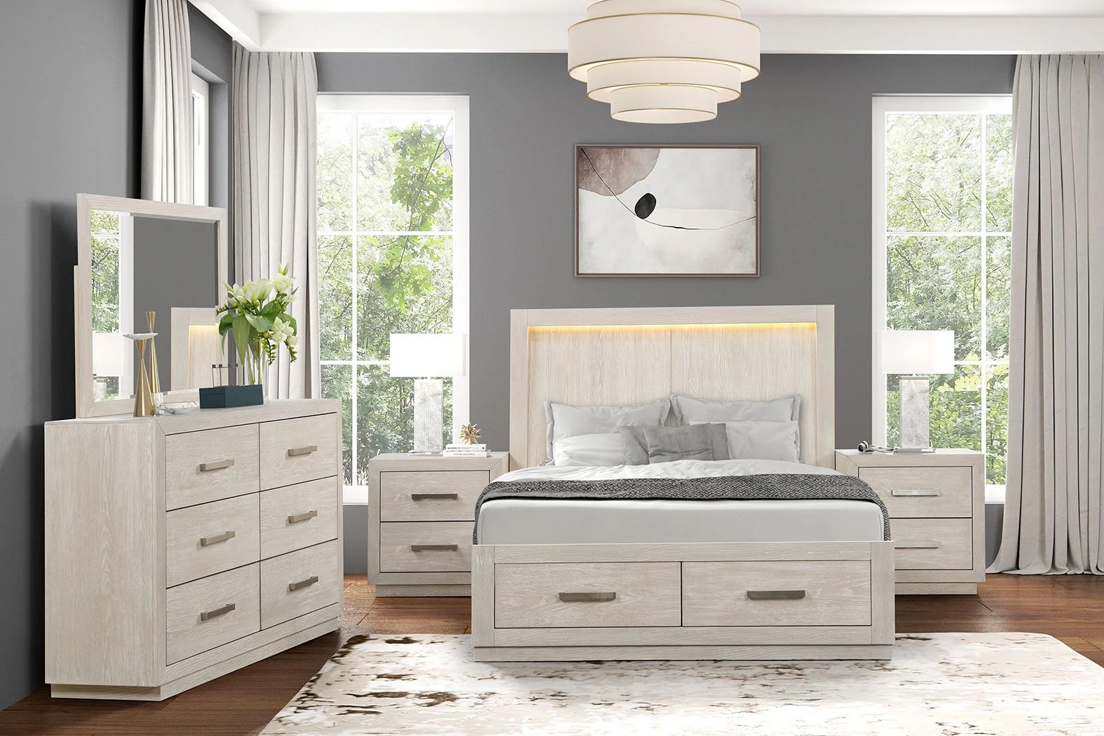 Wellingborough Nightstand W/ USB + LED, Light Gray - Image 3