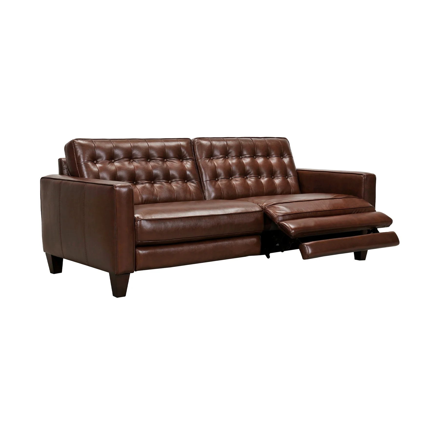 Wesley 81" Chestnut Genuine Leather Power Footrest Tuxedo Arm Sofa - Image 2