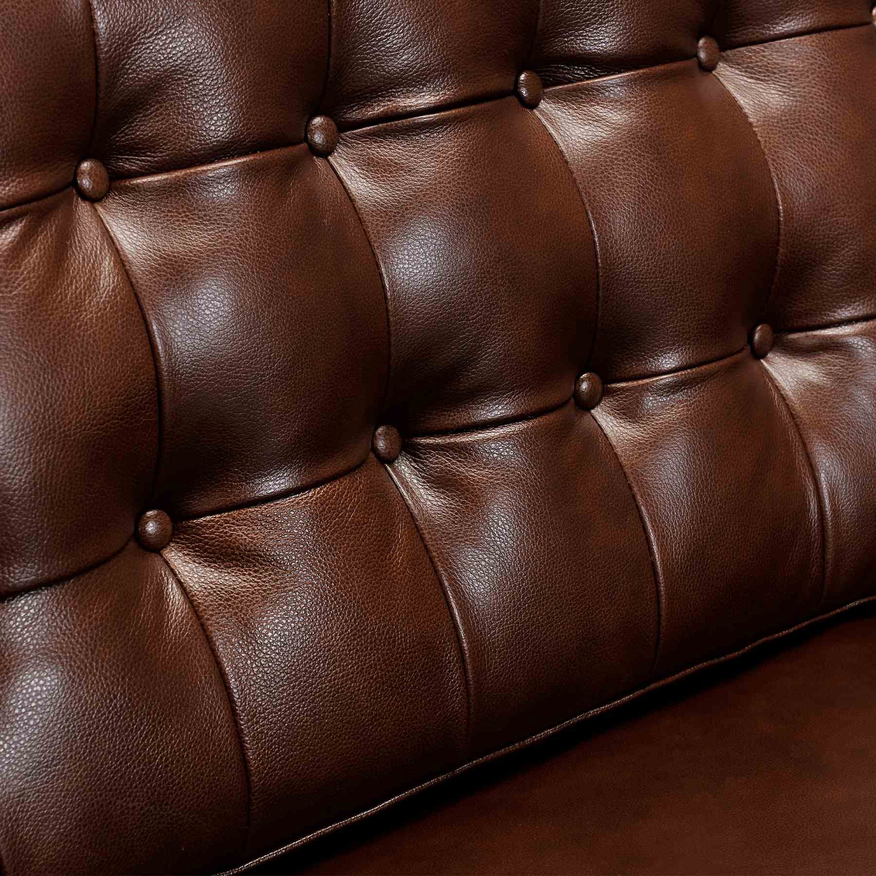 Wesley 81" Chestnut Genuine Leather Power Footrest Tuxedo Arm Sofa - Image 5