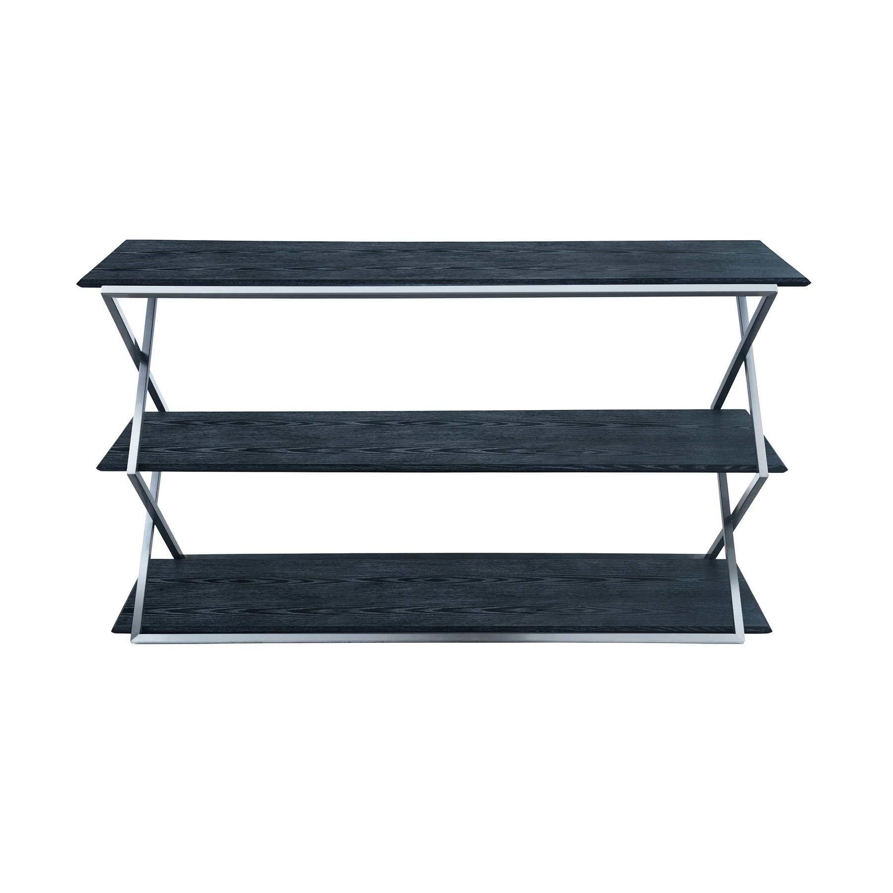 Westlake 3-Tier Black Console Table with Brushed Stainless Steel Frame - Image 2