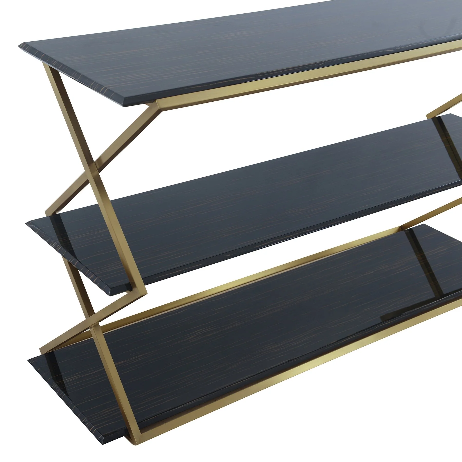 Westlake 3-Tier Dark Brown Console Table with Brushed Gold Legs - Image 3