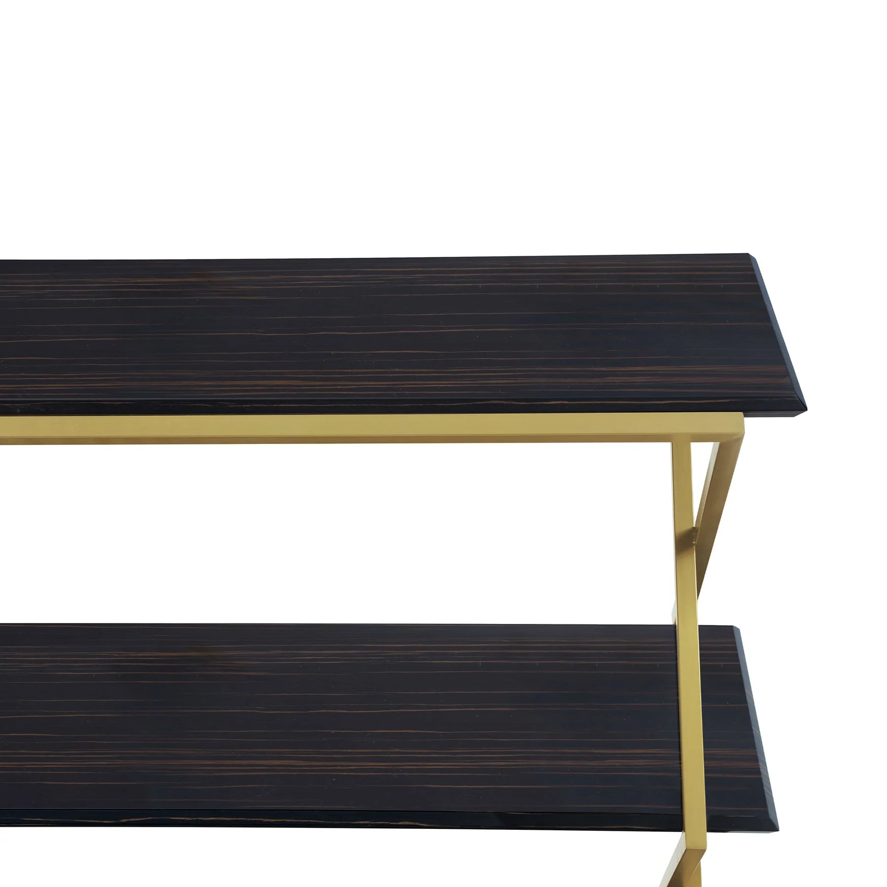 Westlake 3-Tier Dark Brown Console Table with Brushed Gold Legs - Image 4