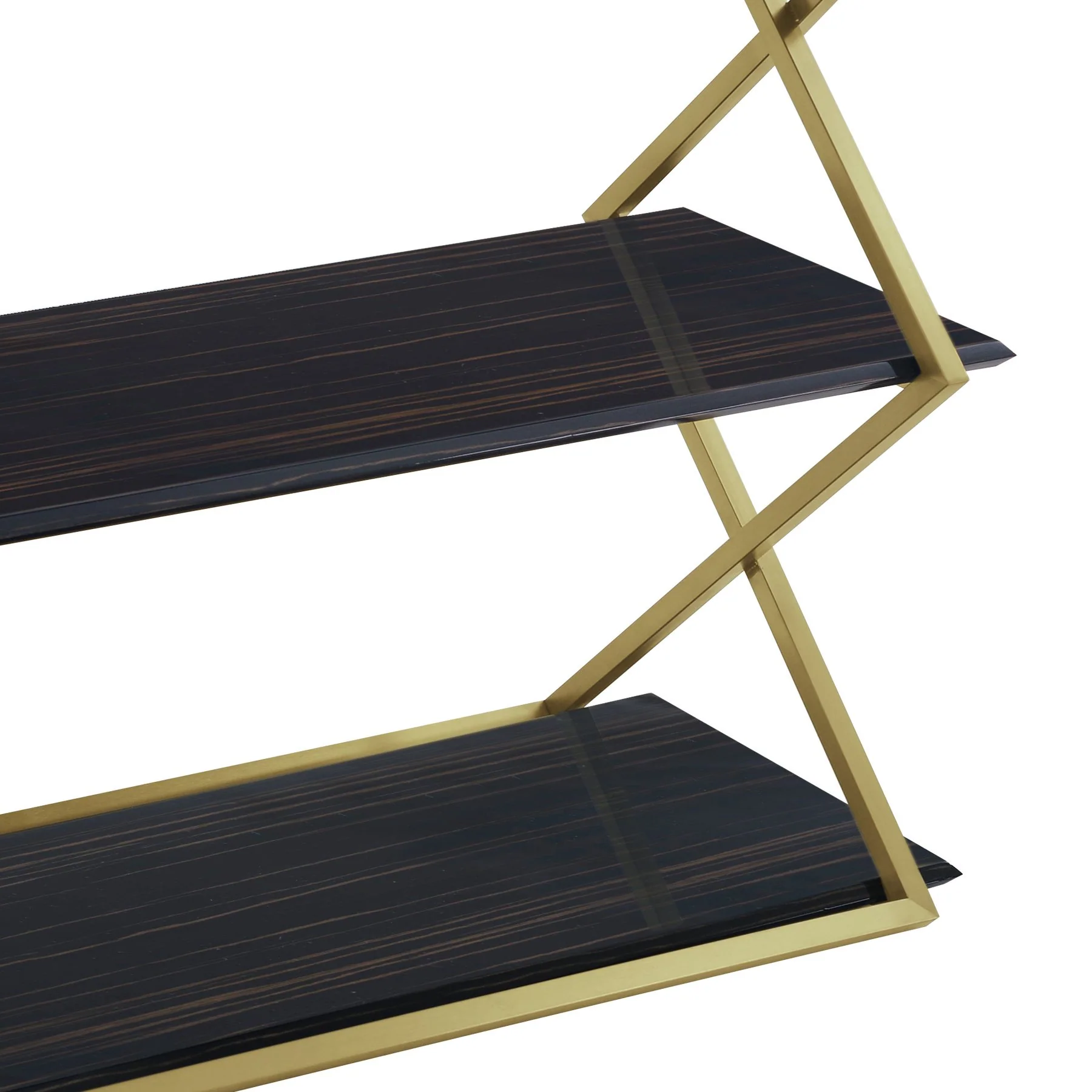 Westlake 3-Tier Dark Brown Console Table with Brushed Gold Legs - Image 5