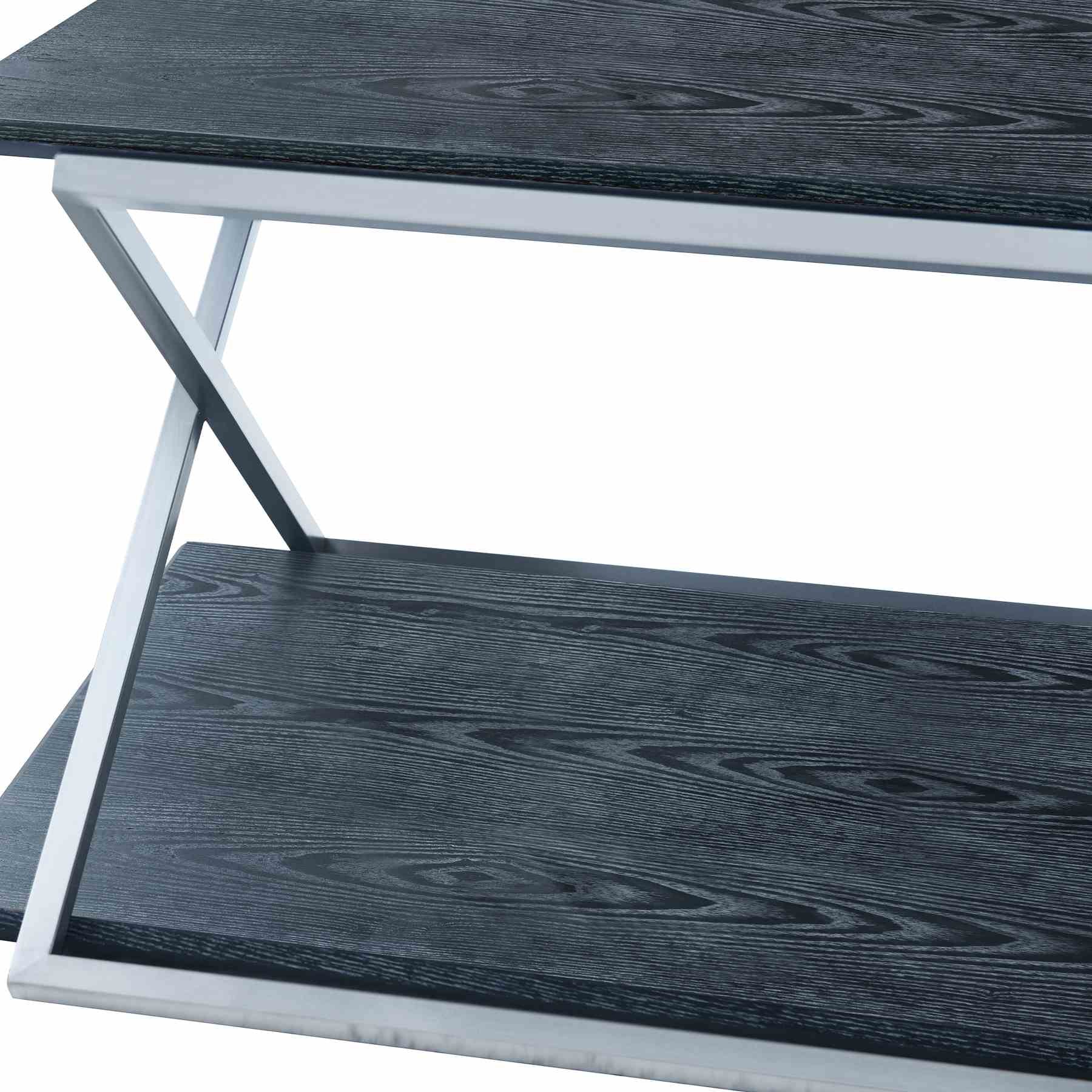 Westlake Black Veneer Coffee Table with Brushed Stainless Steel Frame - Image 3