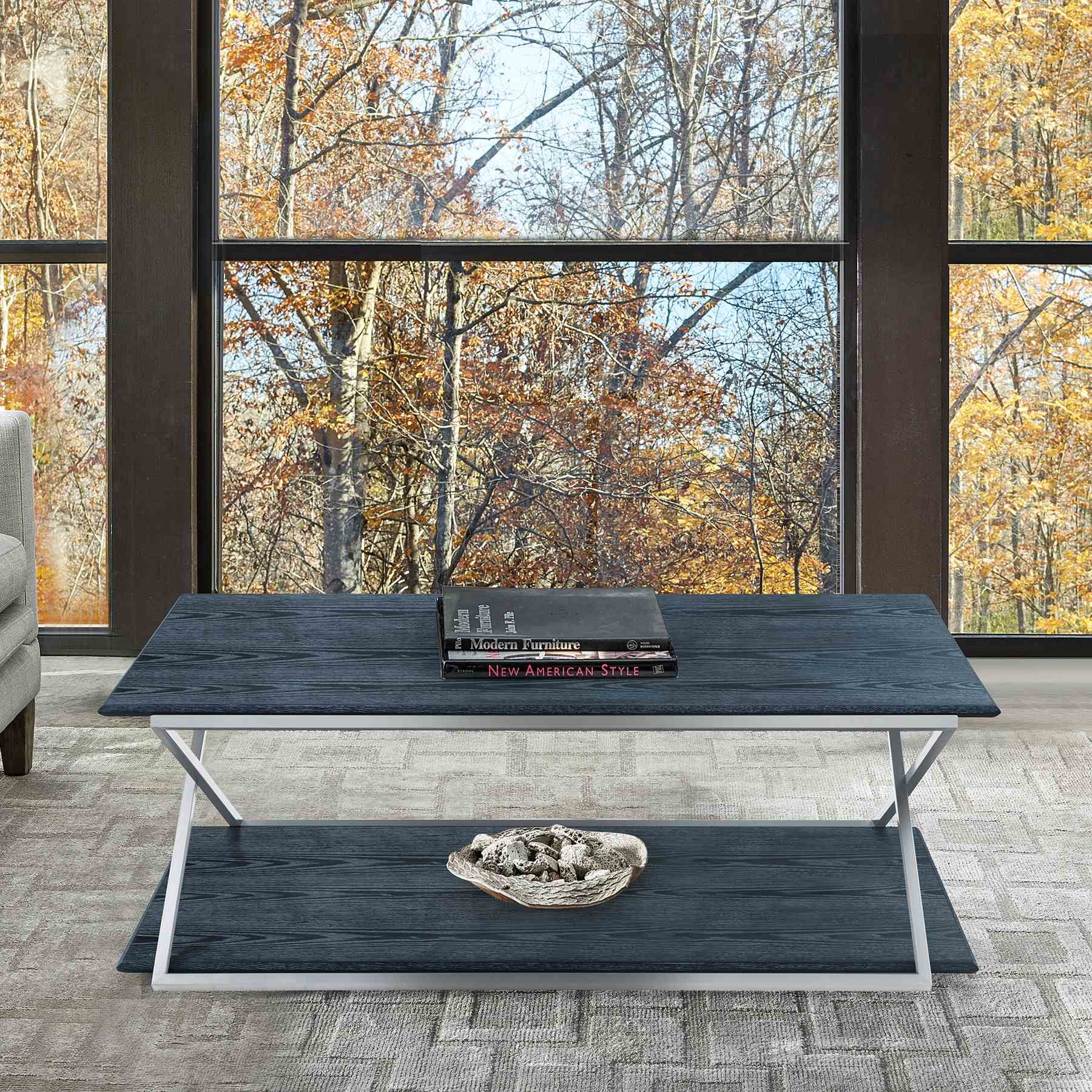 Westlake Black Veneer Coffee Table with Brushed Stainless Steel Frame - Image 5