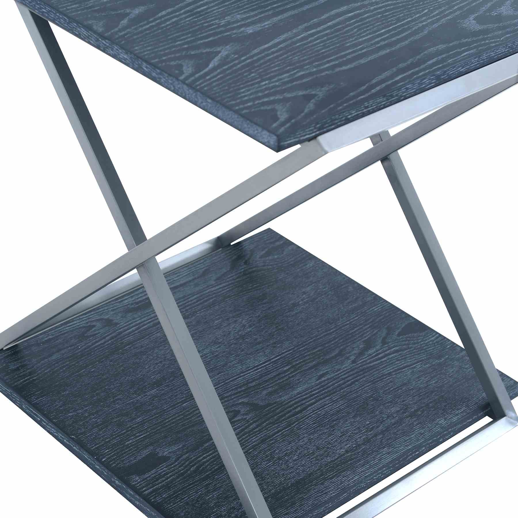 Westlake Black Veneer End Table with Brushed Stainless Steel Frame - Image 3