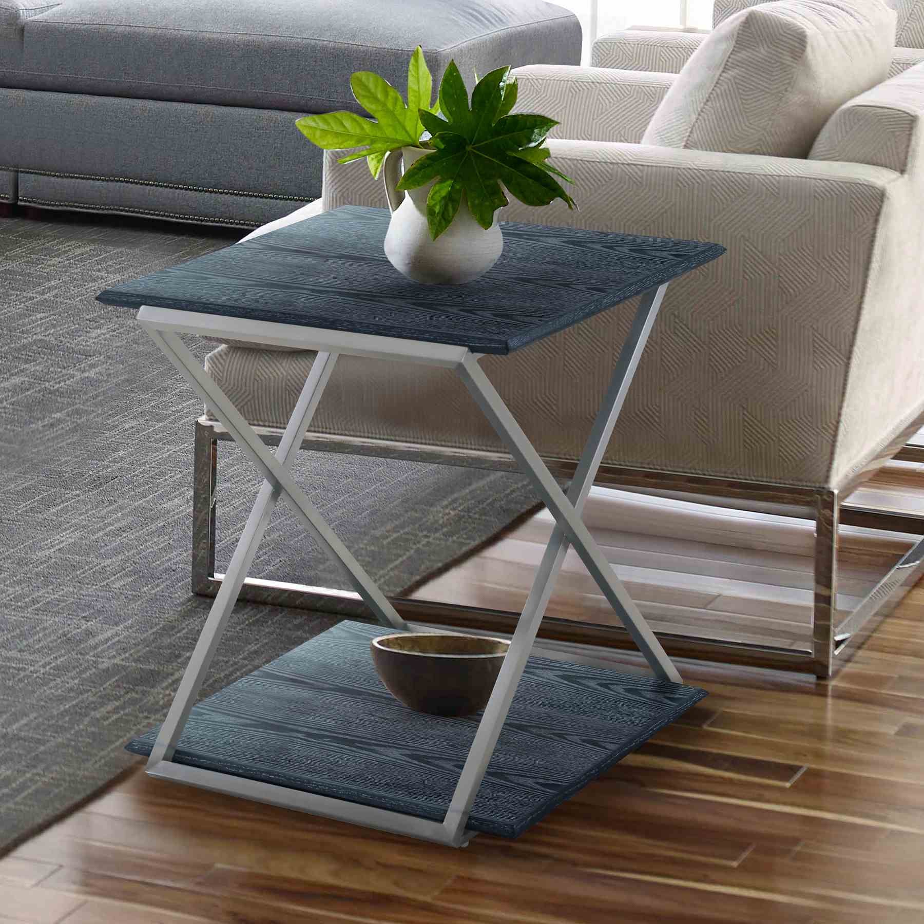 Westlake Black Veneer End Table with Brushed Stainless Steel Frame - Image 6