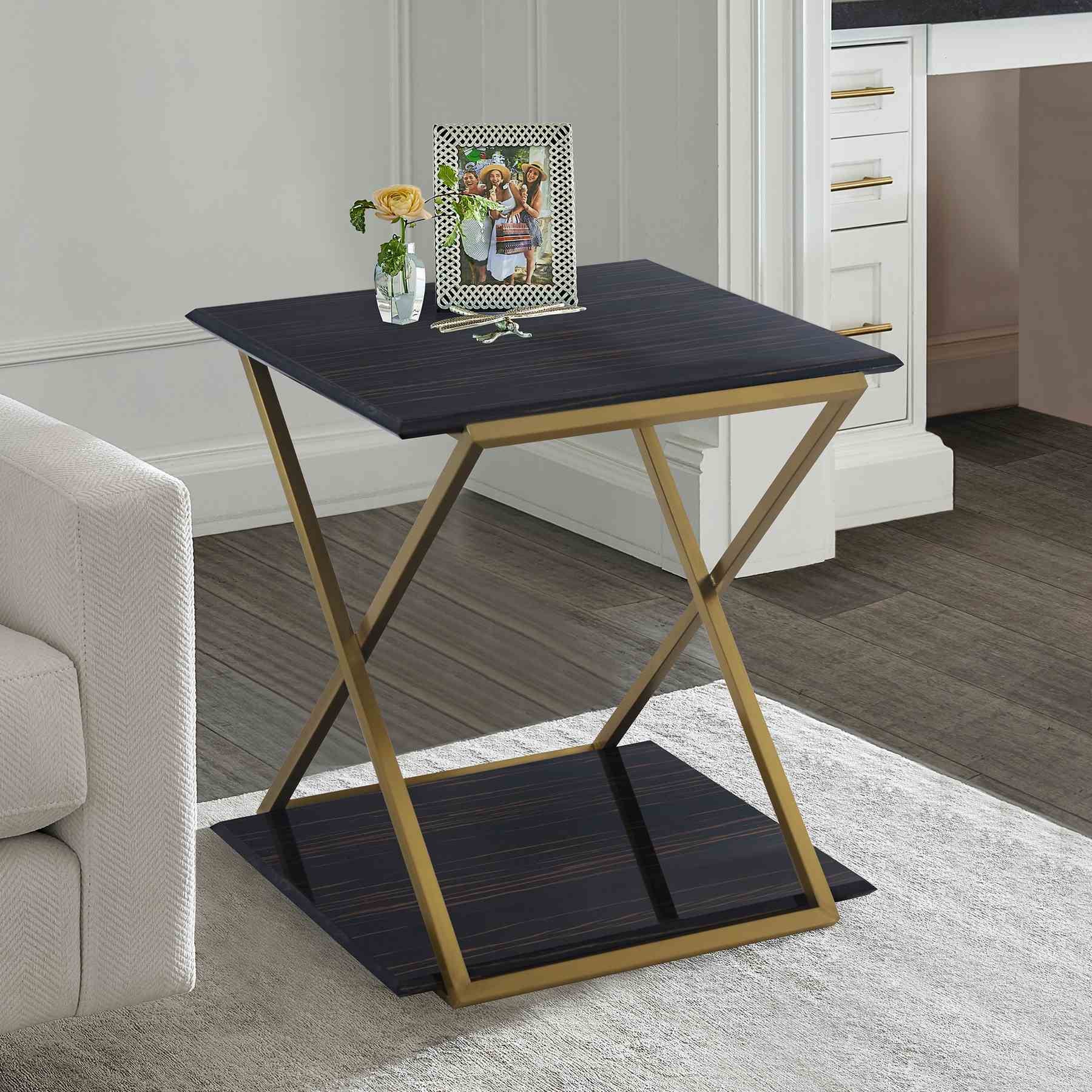 Westlake Dark Brown Veneer End Table with Brushed Gold Legs - Image 4