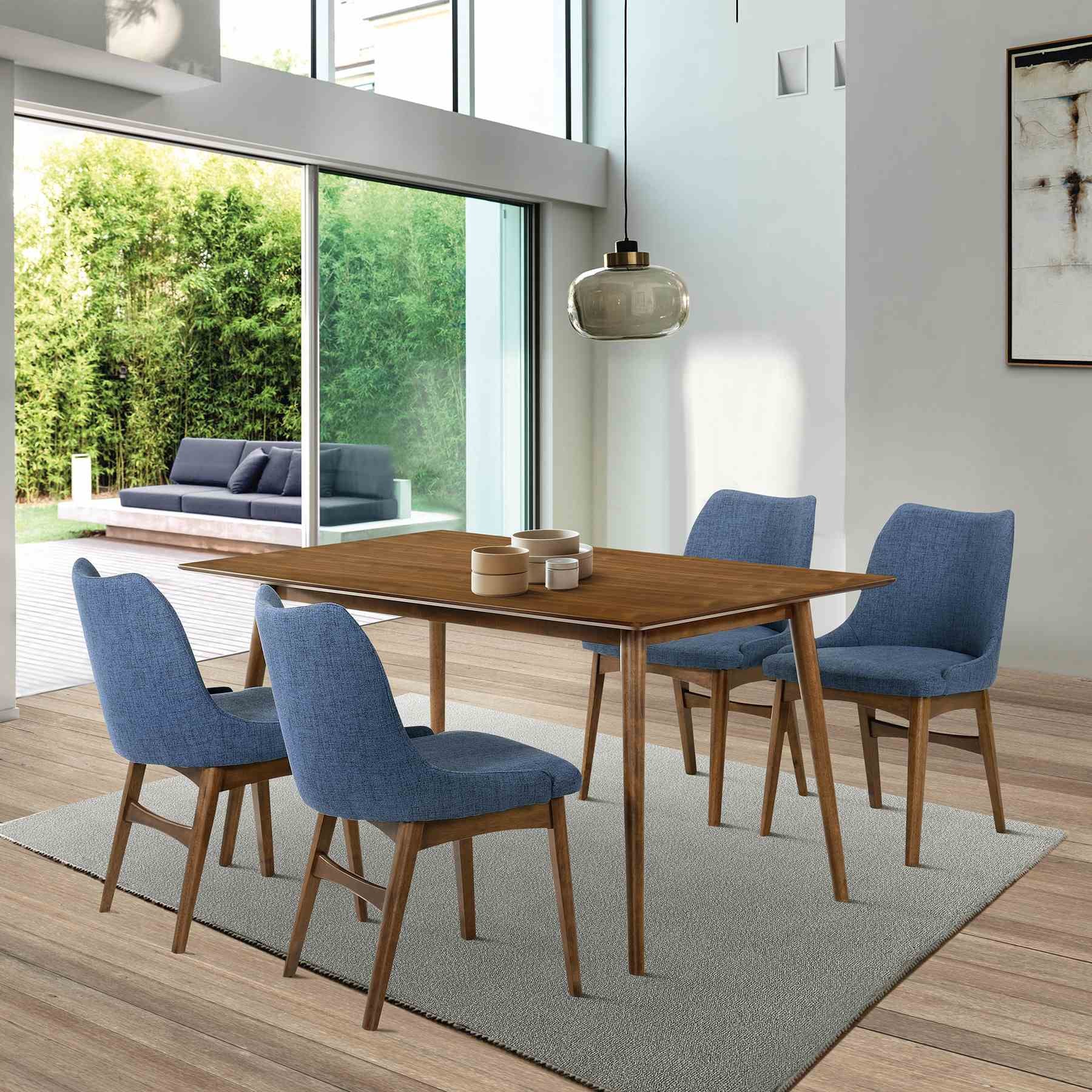 Westmont and Azalea Blue and Walnut Wood 5 Piece Dining Set - Image 10