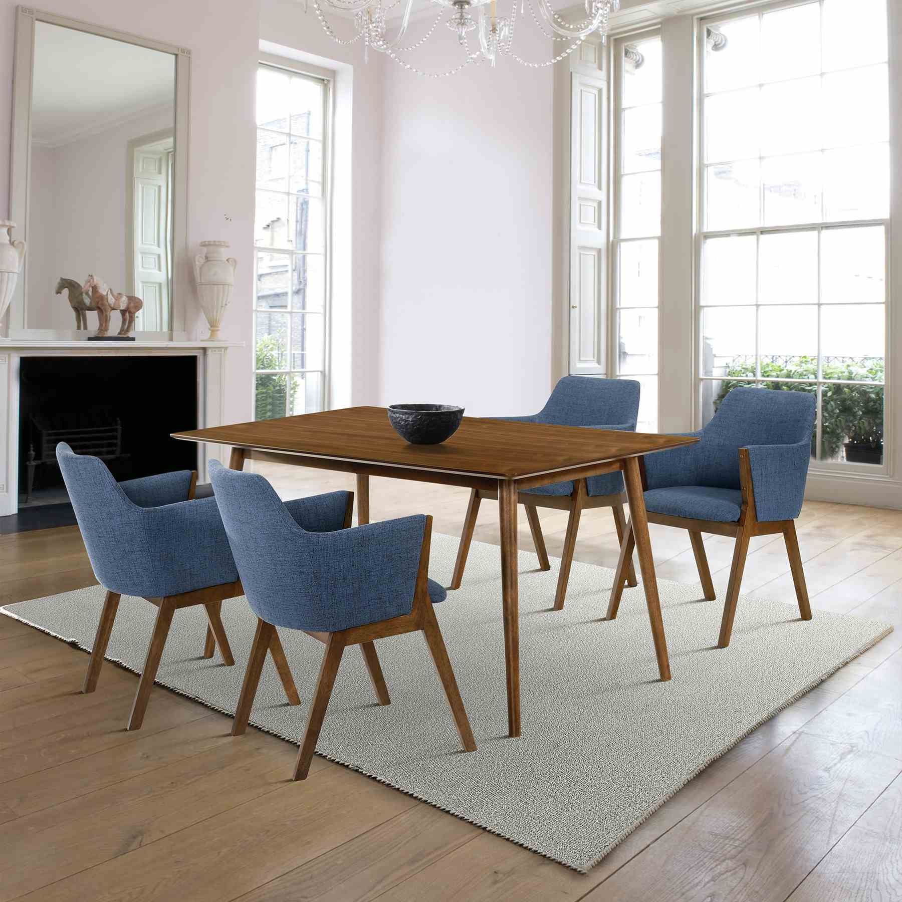 Westmont and Renzo Blue and Walnut 5 Piece Dining Set - Image 10