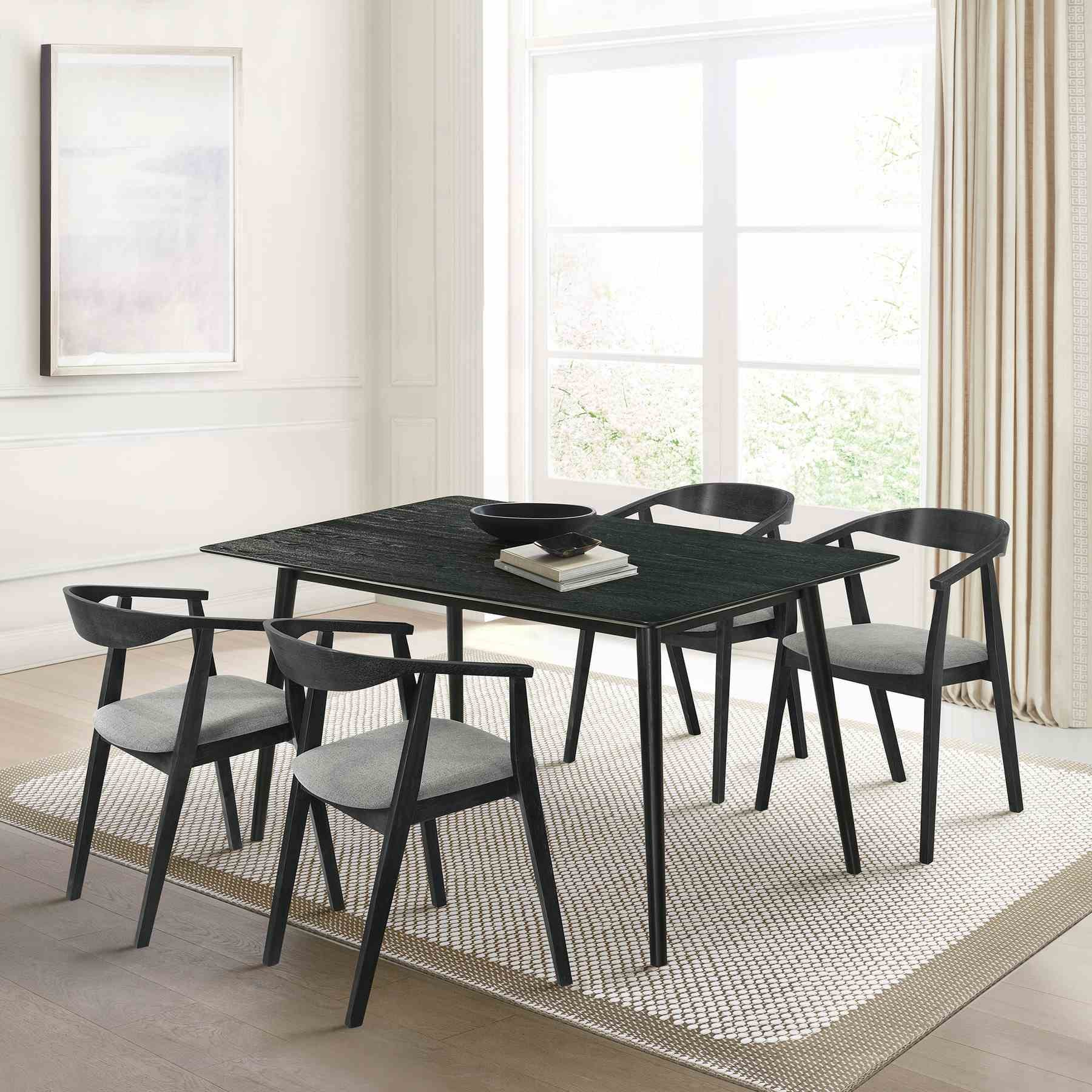 Westmont Santana 5 Piece Black Wood Dining Table Set with Charcoal Fabric - Image 11