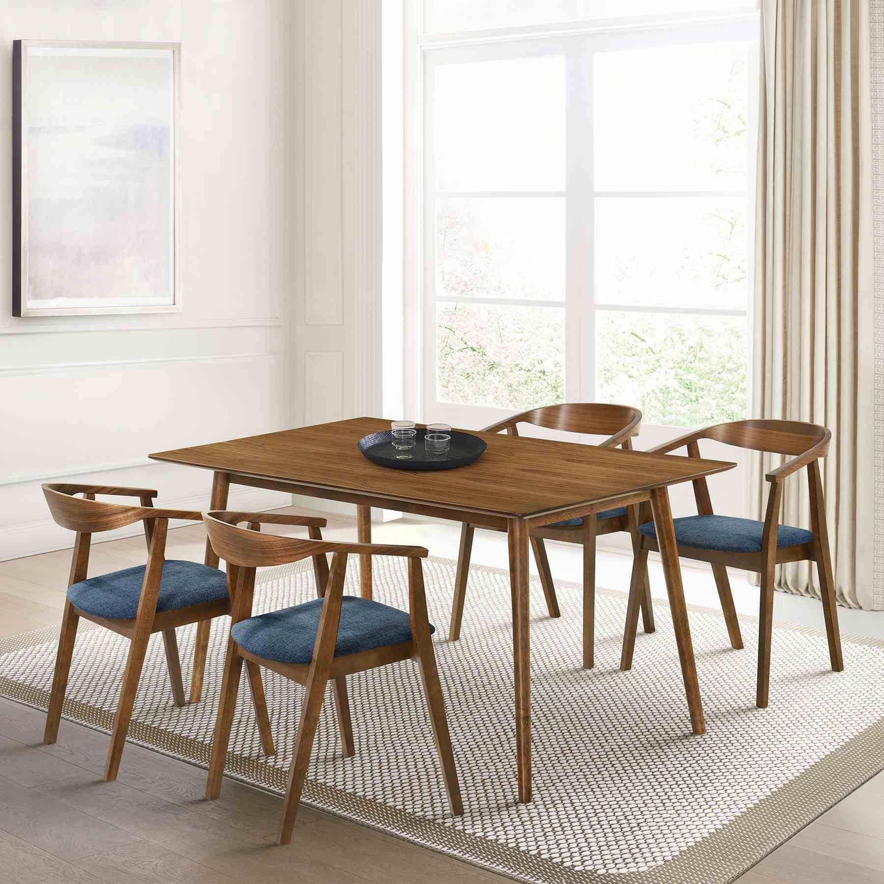 Westmont Santana 5 Piece Walnut Wood Dining Table Set with Blue Fabric - Image 11