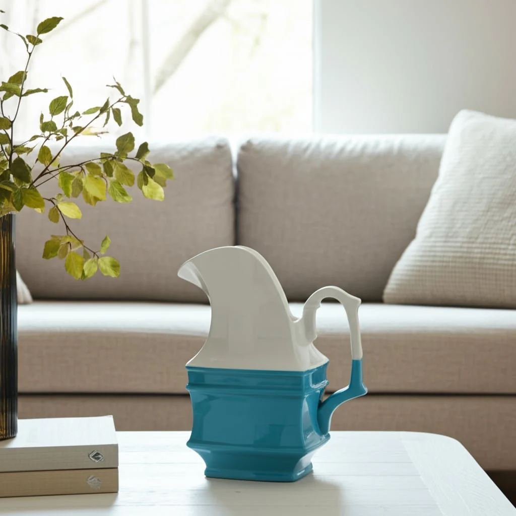 White/blue Ceramic Pitcher - Image 12