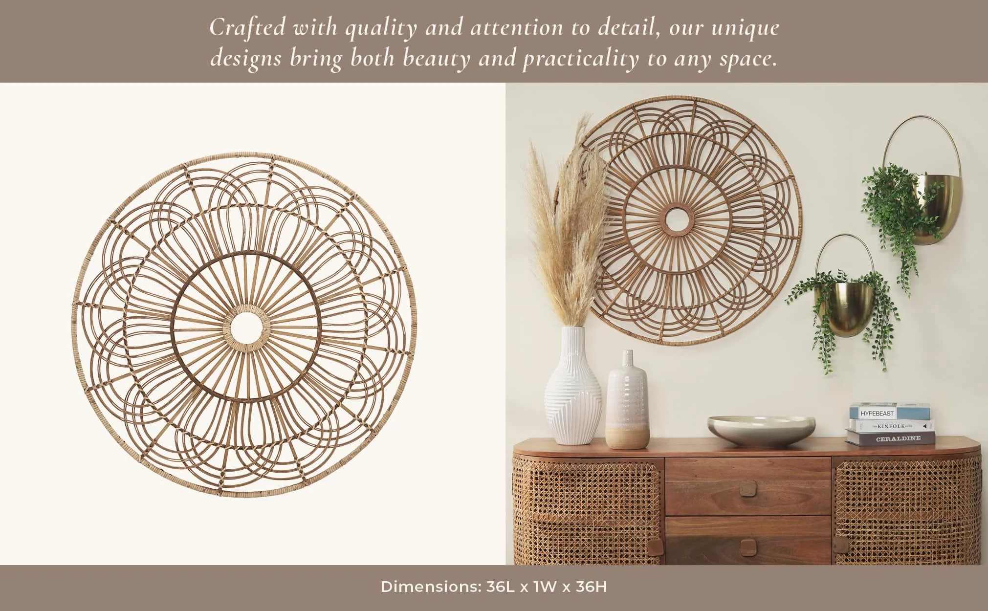 Wicker, 36", Round Wall Accent, Brown - Image 9