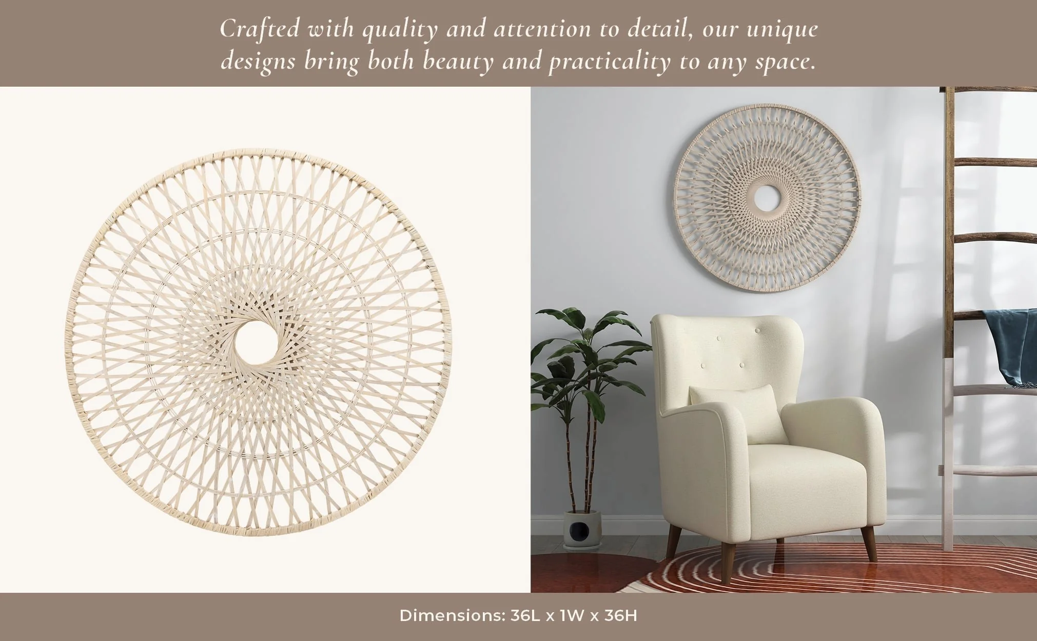 Wicker, 36", Round Wall Accent, Natural - Image 8