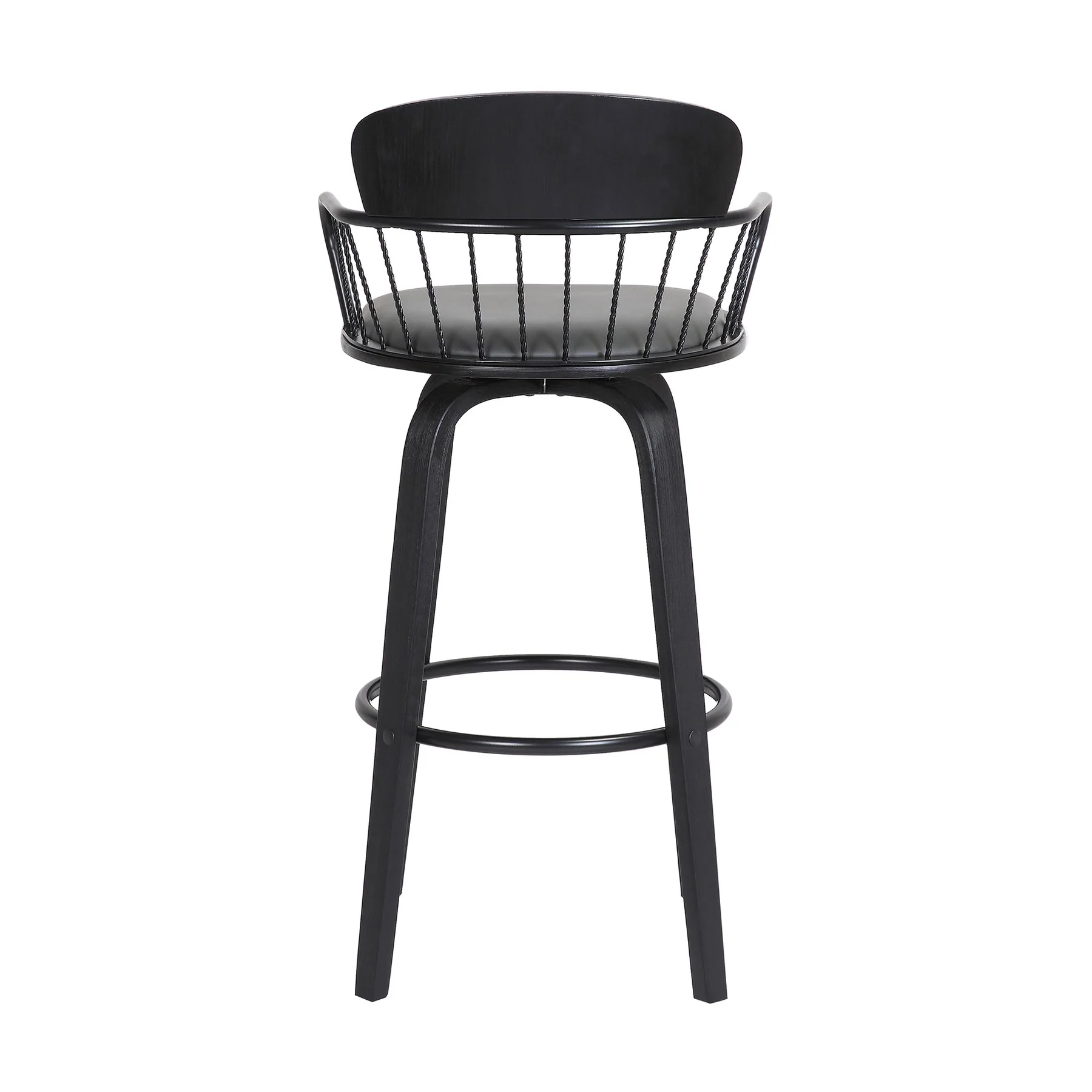 Willow 25.5" Swivel Black Wood Counter Stool in Gray Faux Leather with Black Metal - Image 5