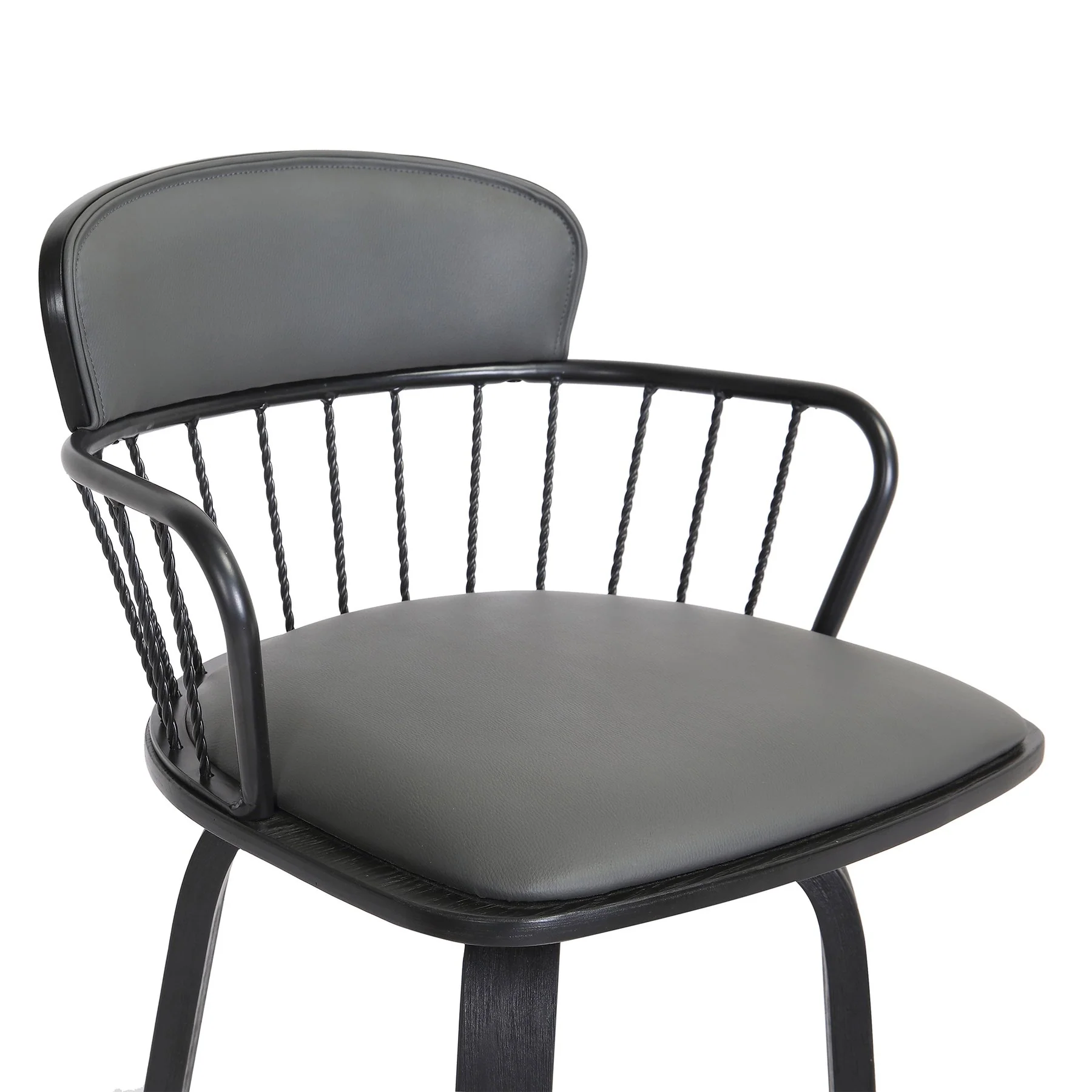 Willow 25.5" Swivel Black Wood Counter Stool in Gray Faux Leather with Black Metal - Image 6
