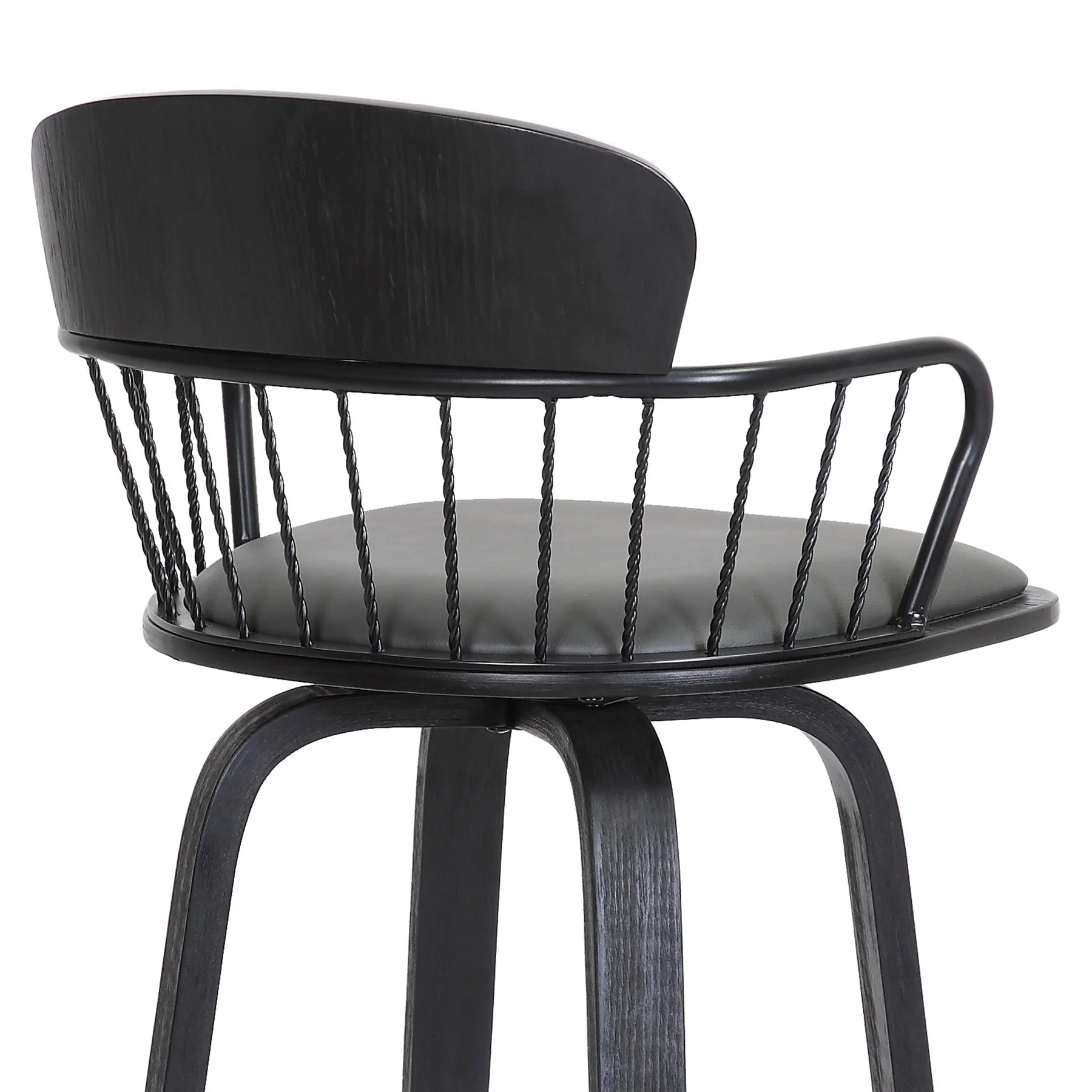 Willow 25.5" Swivel Black Wood Counter Stool in Gray Faux Leather with Black Metal - Image 7