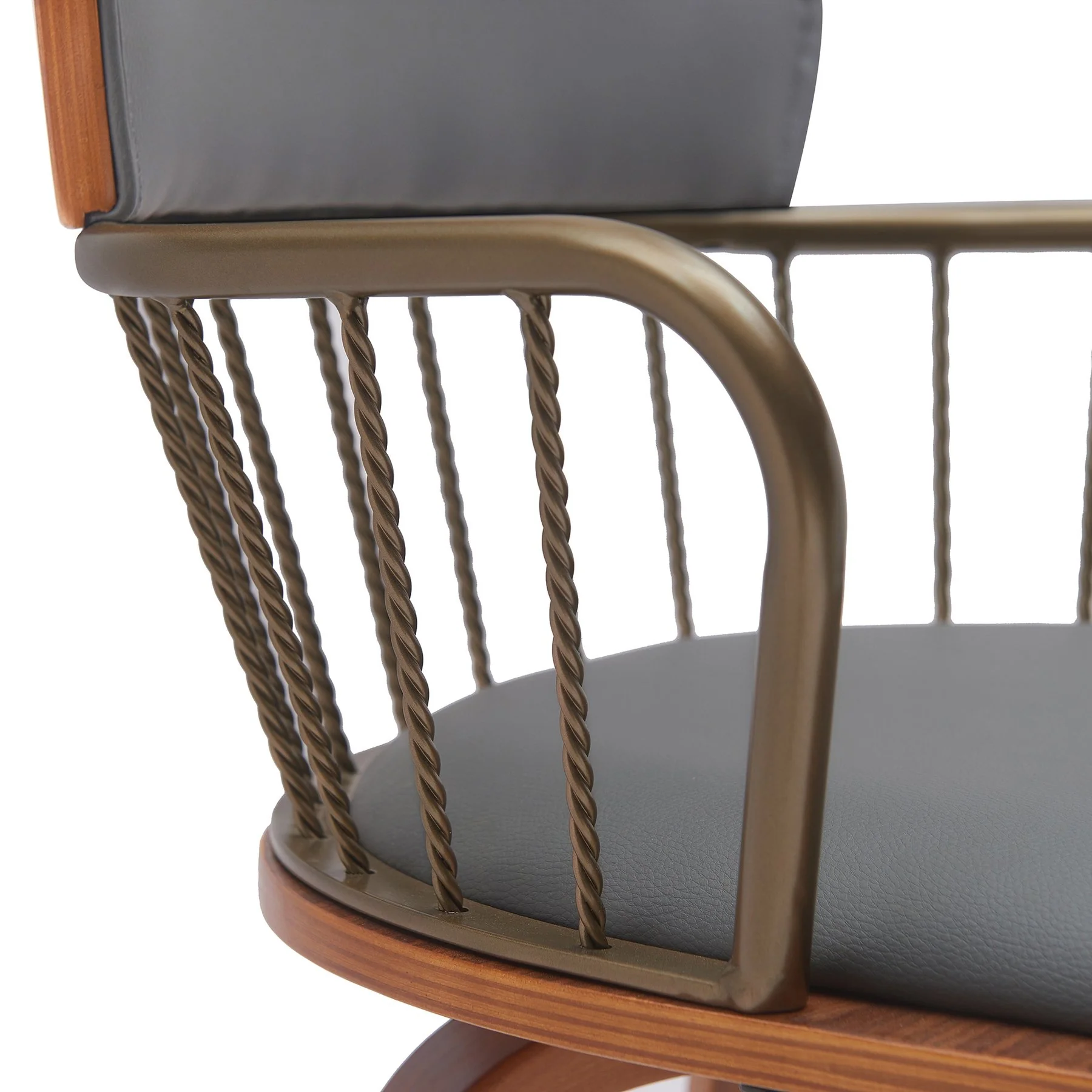 Willow 25.5" Swivel Walnut Wood Counter Stool in Gray Faux Leather with Golden Bronze Metal - Image 7