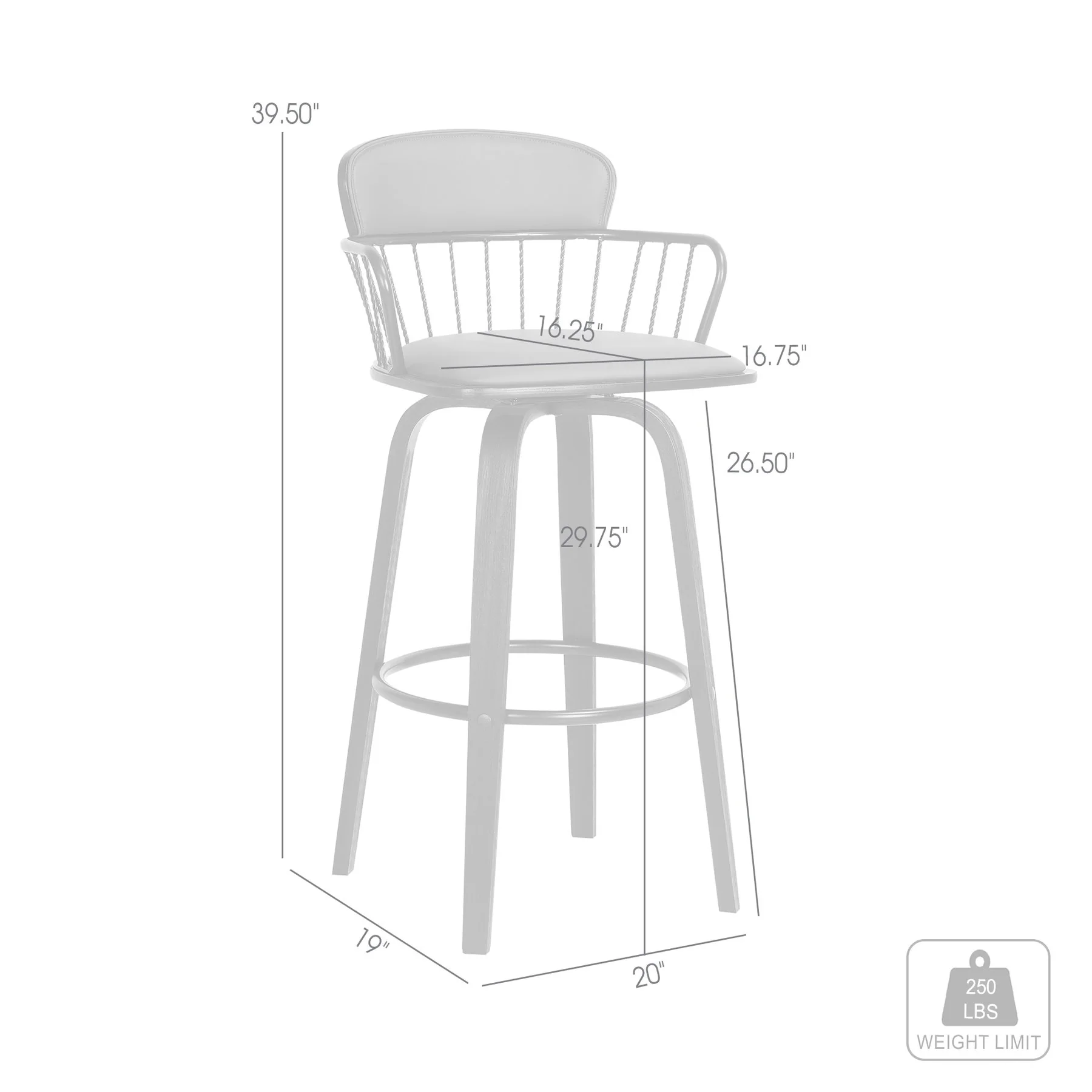 Willow 30" Swivel Black Wood Bar Stool in Gray Faux Leather with Black Metal - Image 9