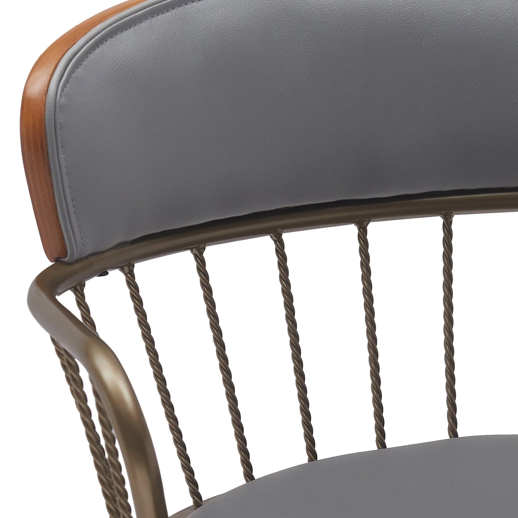 Willow 30" Swivel Walnut Wood Bar Stool in Gray Faux Leather with Golden Bronze Metal - Image 6