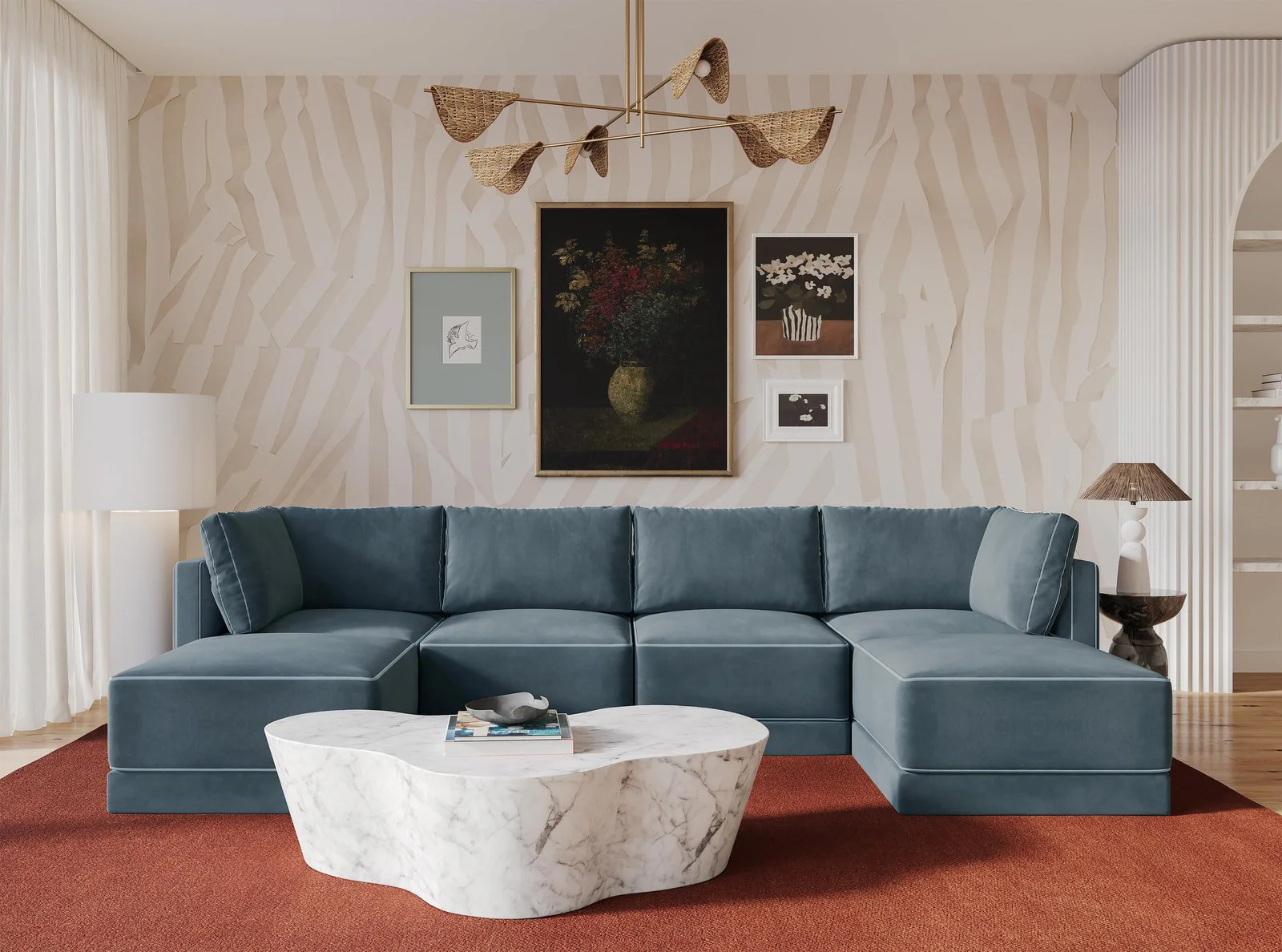 Willow Misty Blue Modular U Sectional - Image 2