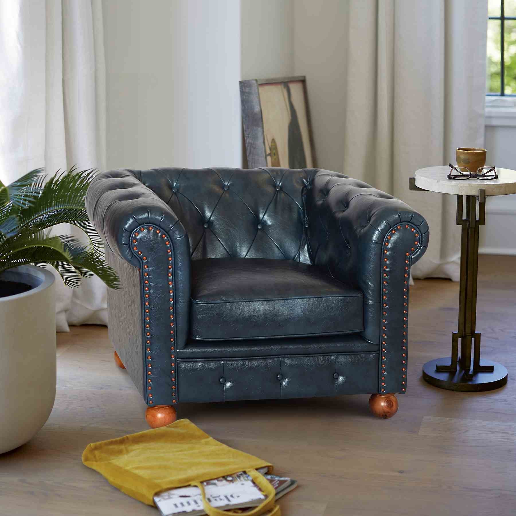 Winston Antique Blue Bonded Leather Sofa Chair - Image 3
