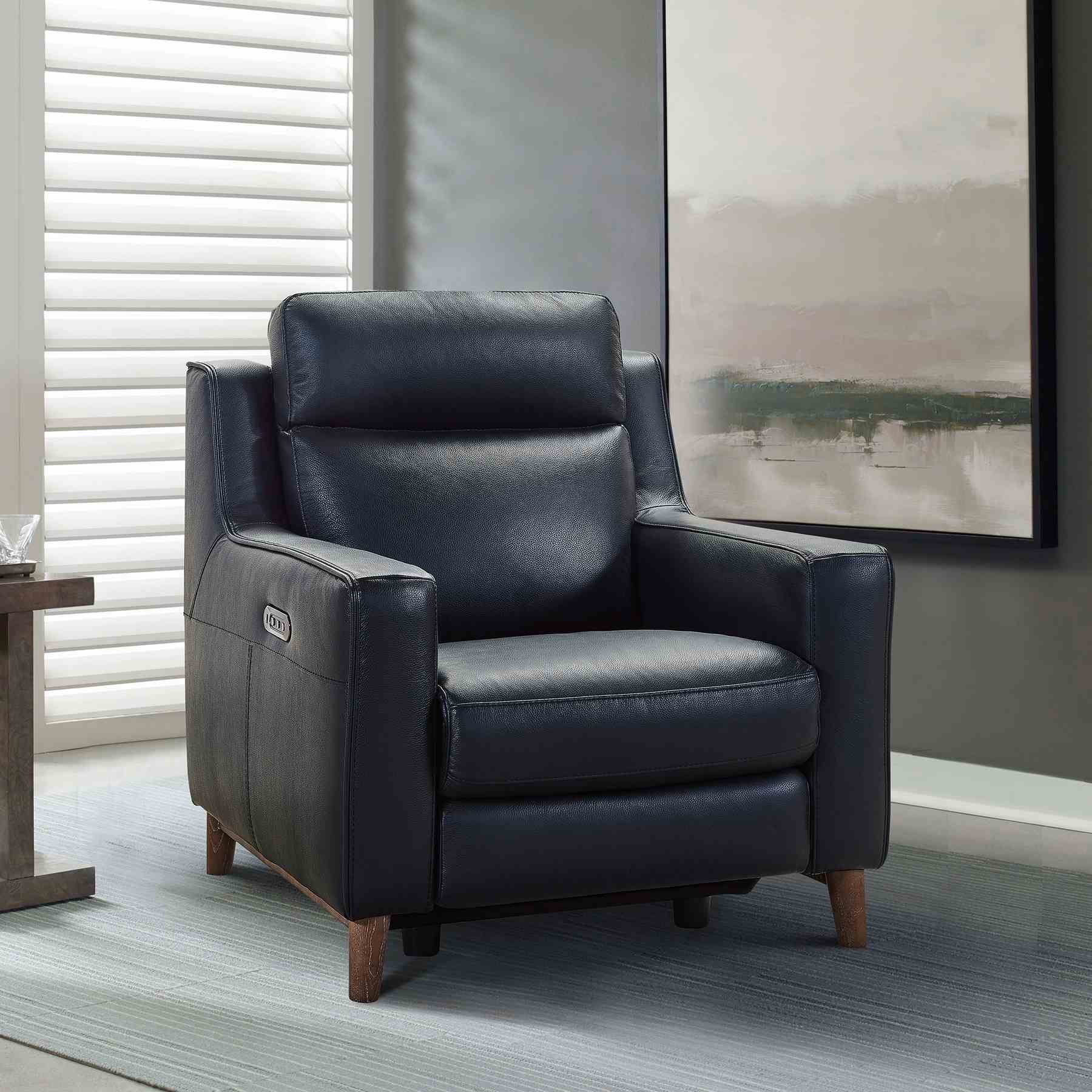 Wisteria Contemporary Chair in Light Brown Wood Finish and Black Genuine Leather - Image 10