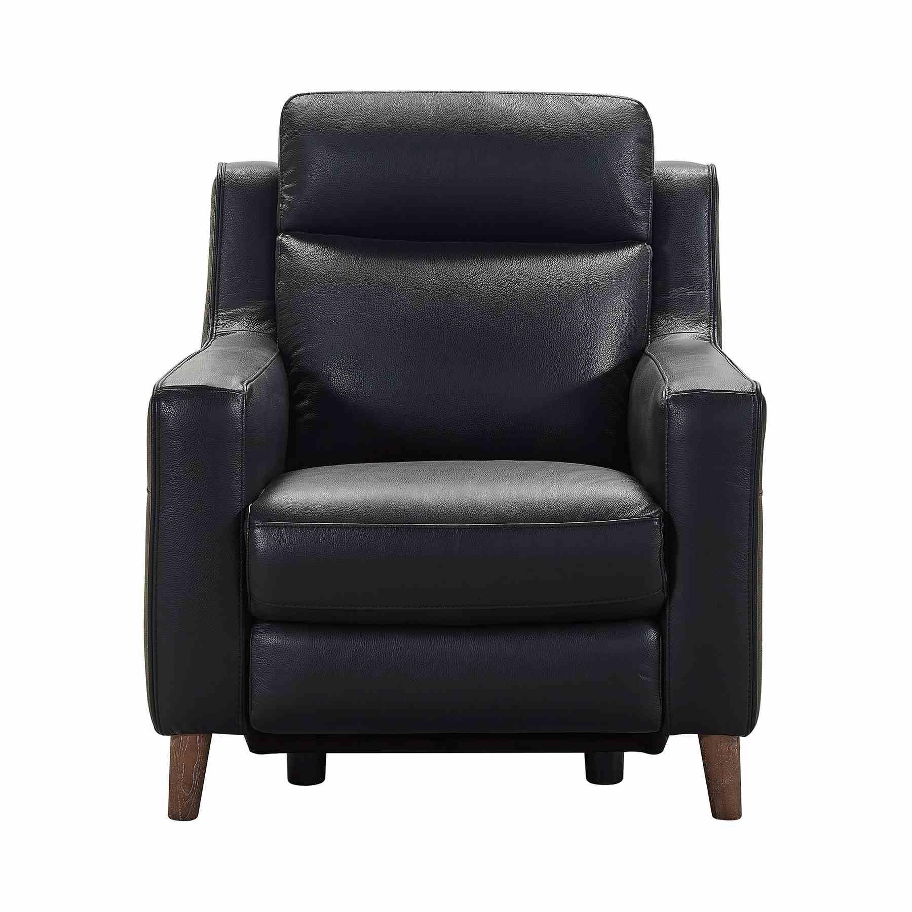 Wisteria Contemporary Chair in Light Brown Wood Finish and Black Genuine Leather - Image 3