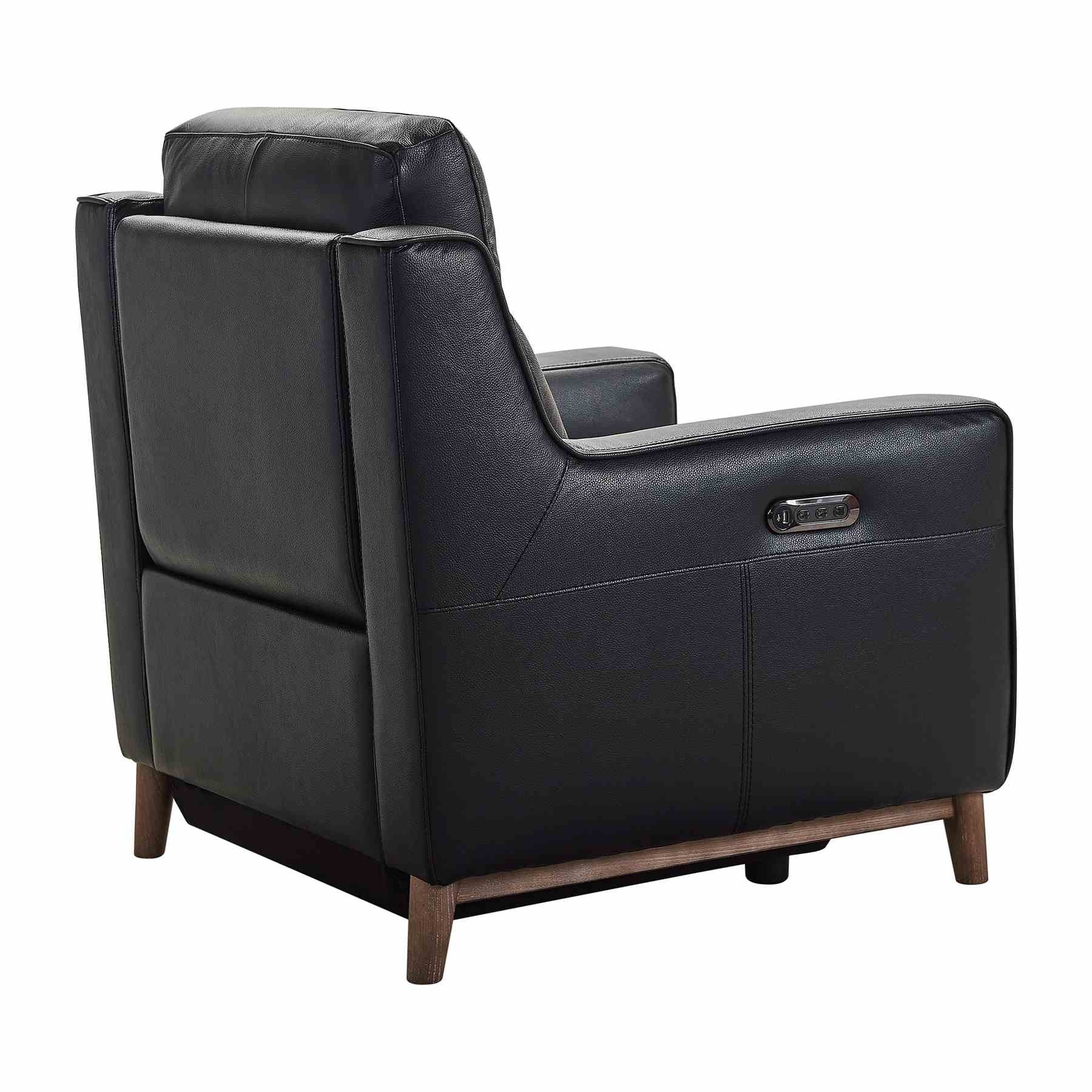 Wisteria Contemporary Chair in Light Brown Wood Finish and Black Genuine Leather - Image 4