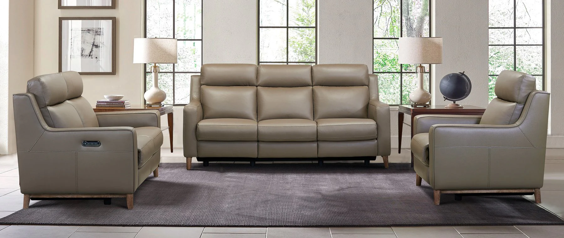 Wisteria Contemporary Chair in Light Brown Wood Finish and Taupe Genuine Leather - Image 11