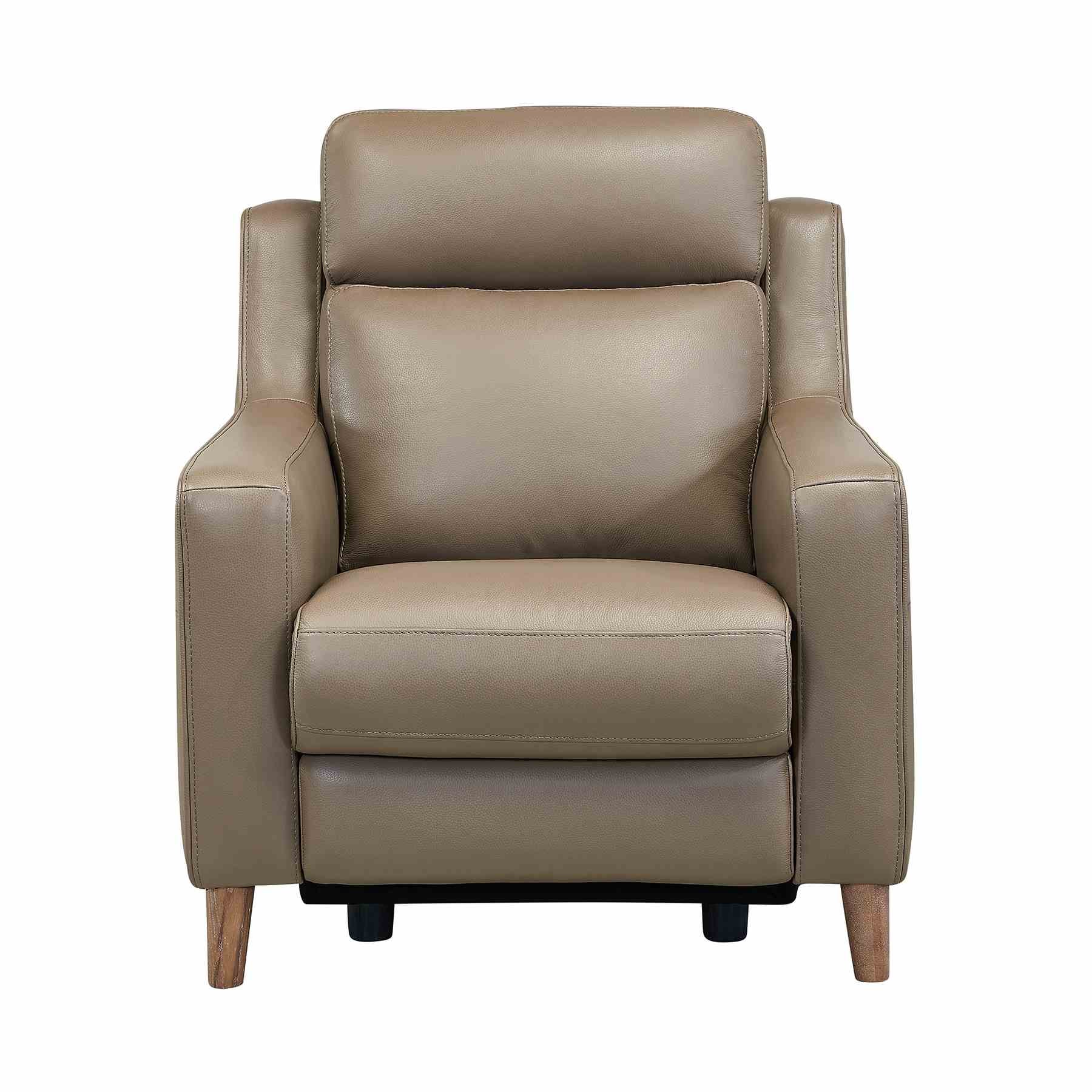 Wisteria Contemporary Chair in Light Brown Wood Finish and Taupe Genuine Leather - Image 3