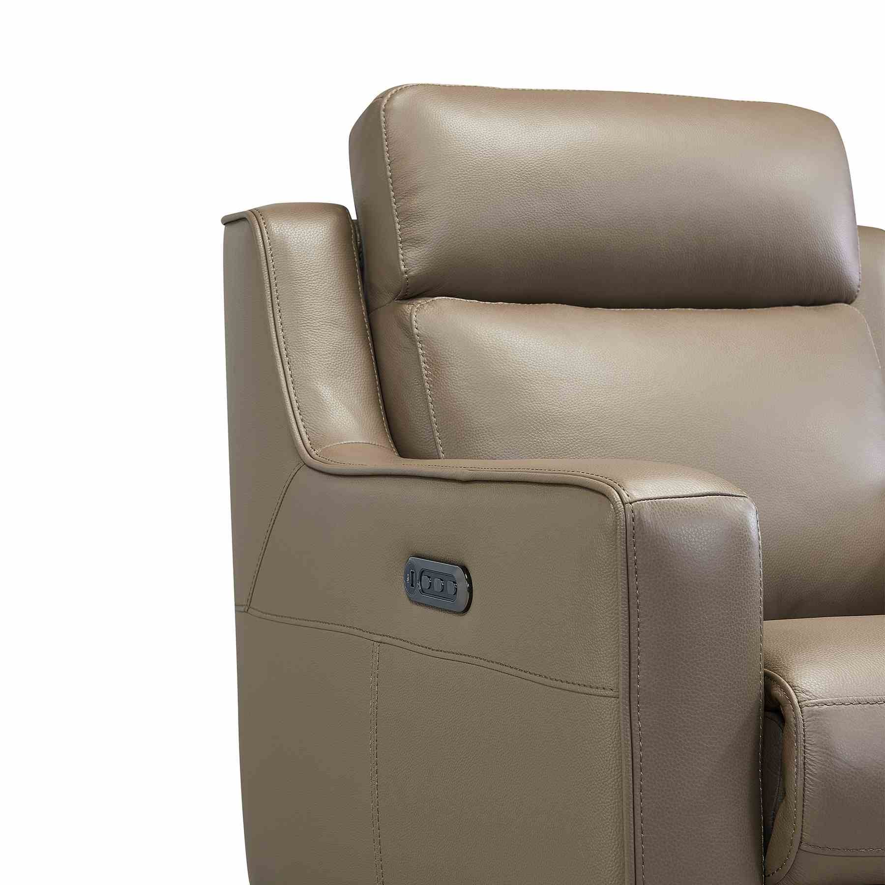 Wisteria Contemporary Chair in Light Brown Wood Finish and Taupe Genuine Leather - Image 5