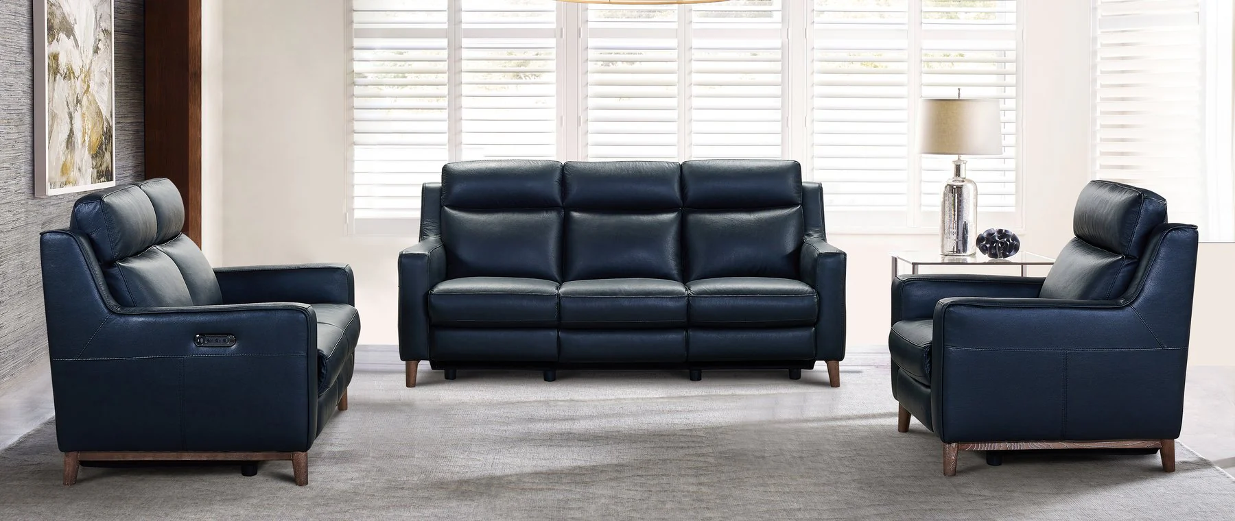 Wisteria Contemporary Loveseat in Light Brown Wood Finish and Black Genuine Leather - Image 11