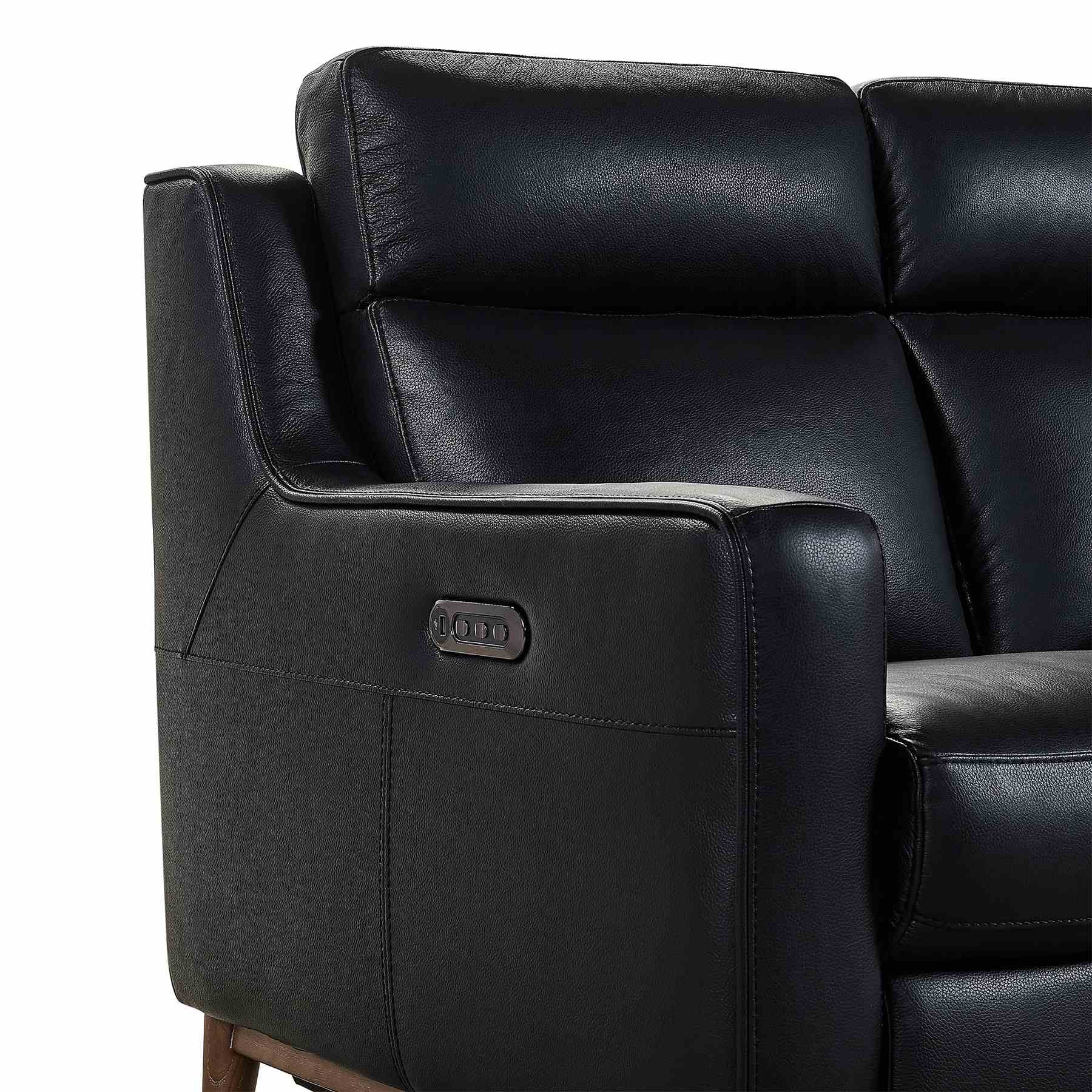 Wisteria Contemporary Loveseat in Light Brown Wood Finish and Black Genuine Leather - Image 5