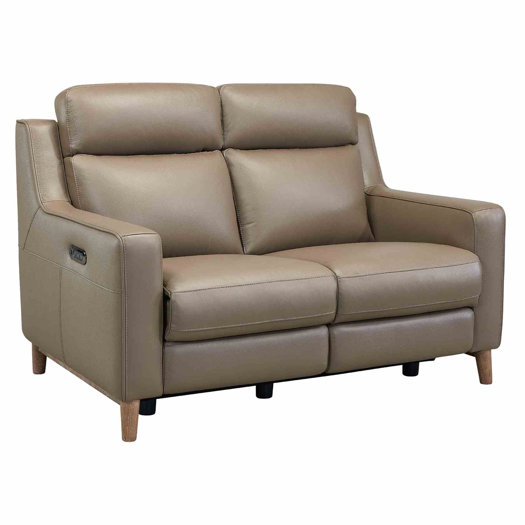 Wisteria Contemporary Loveseat in Light Brown Wood Finish and Taupe Genuine Leather - Image 2