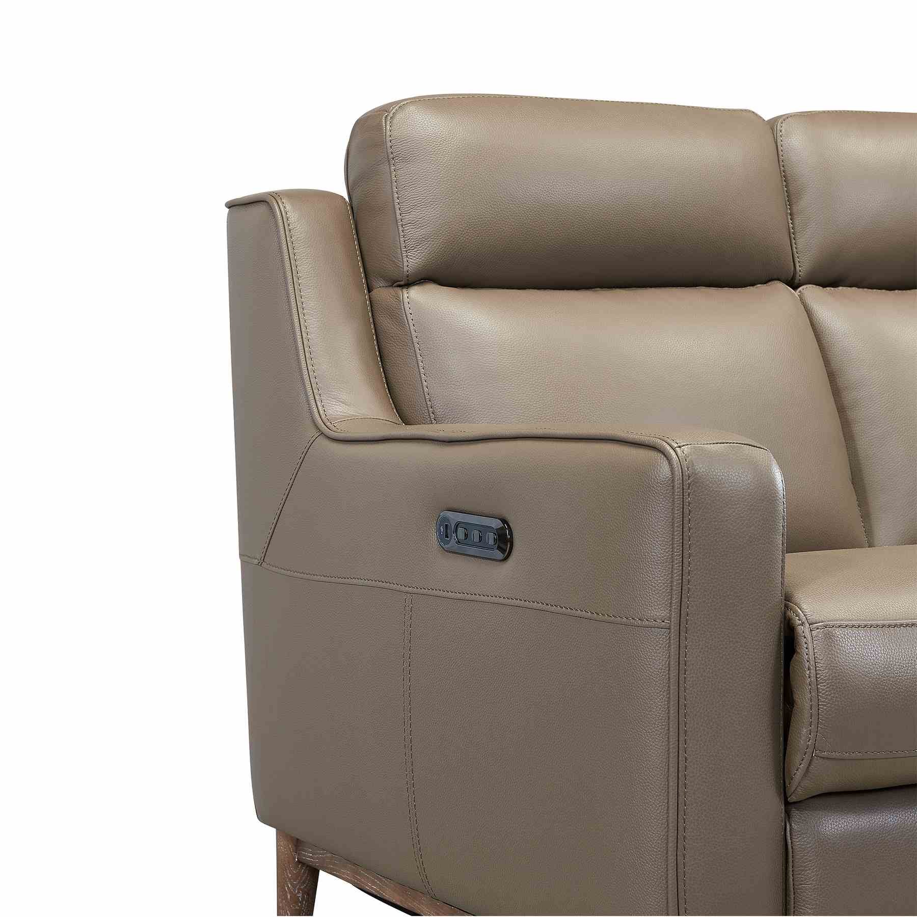 Wisteria Contemporary Loveseat in Light Brown Wood Finish and Taupe Genuine Leather - Image 5