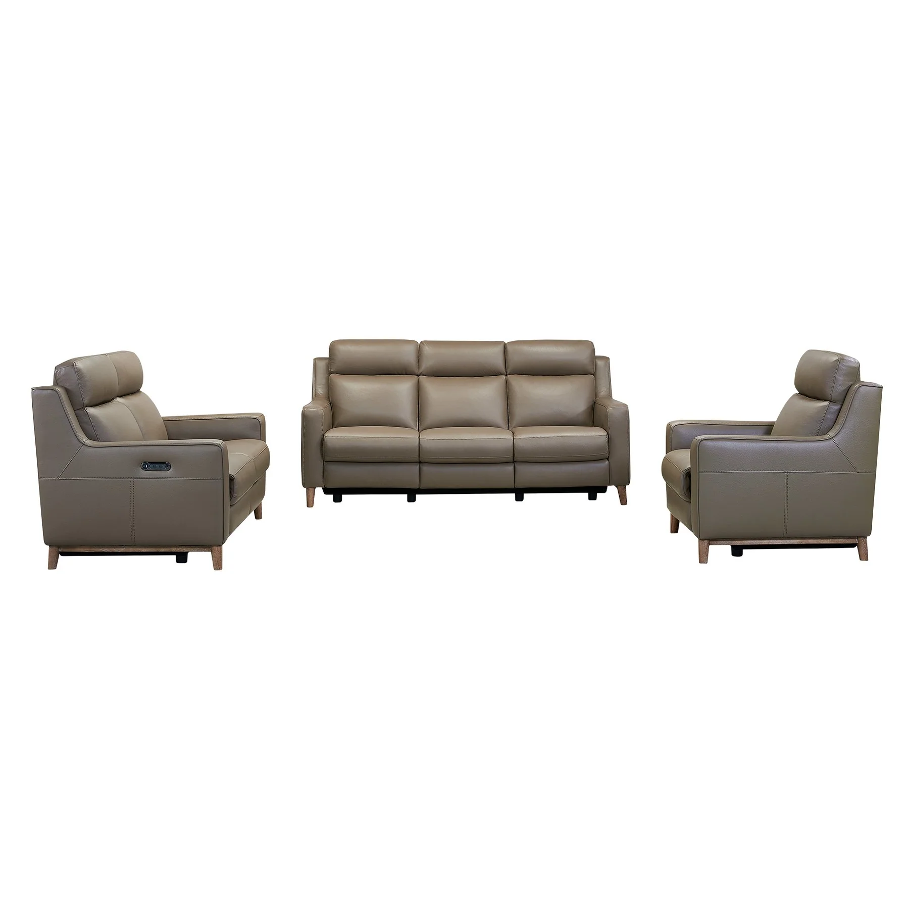 Wisteria Contemporary Loveseat in Light Brown Wood Finish and Taupe Genuine Leather - Image 9