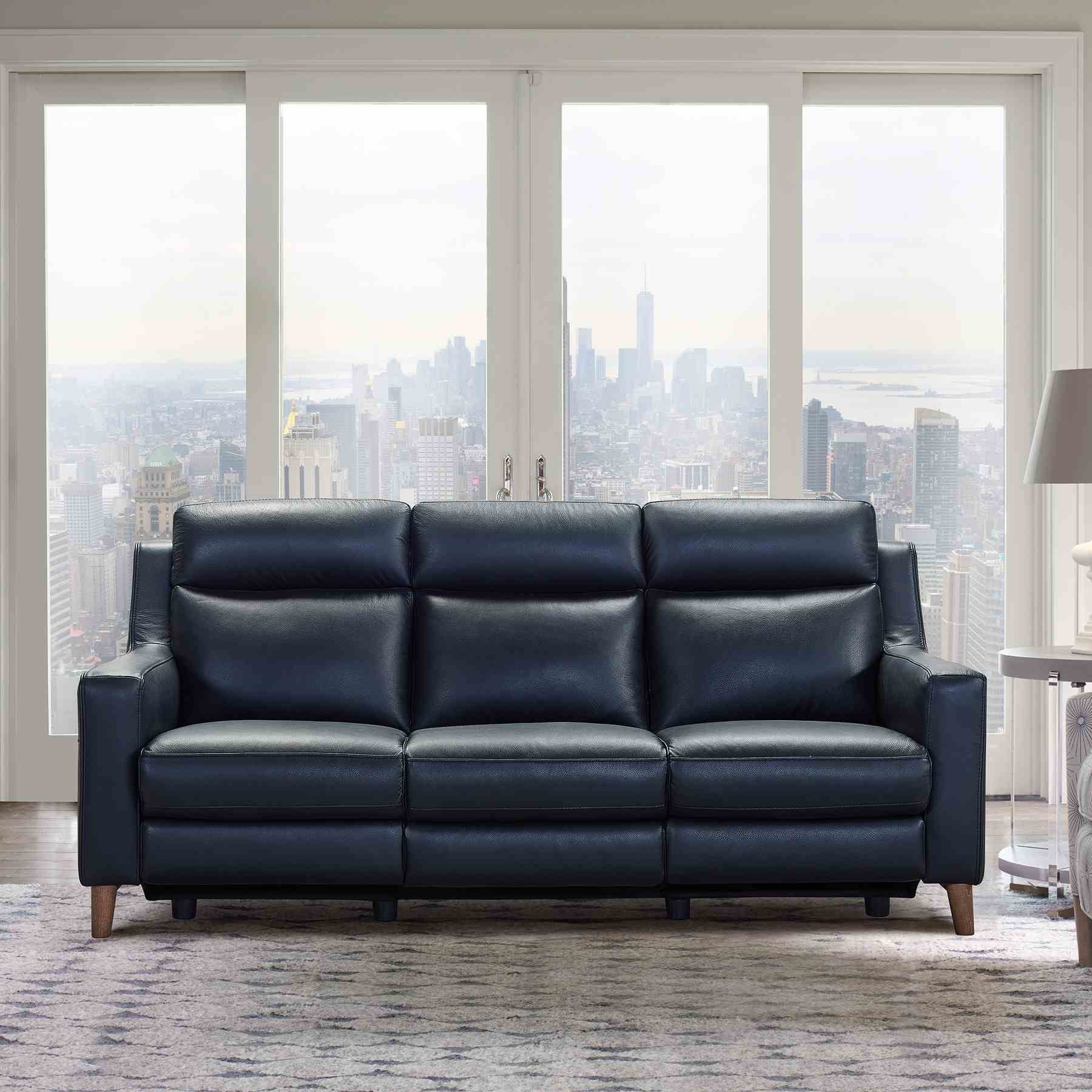 Wisteria Contemporary Sofa in Light Brown Wood Finish and Black Genuine Leather - Image 10