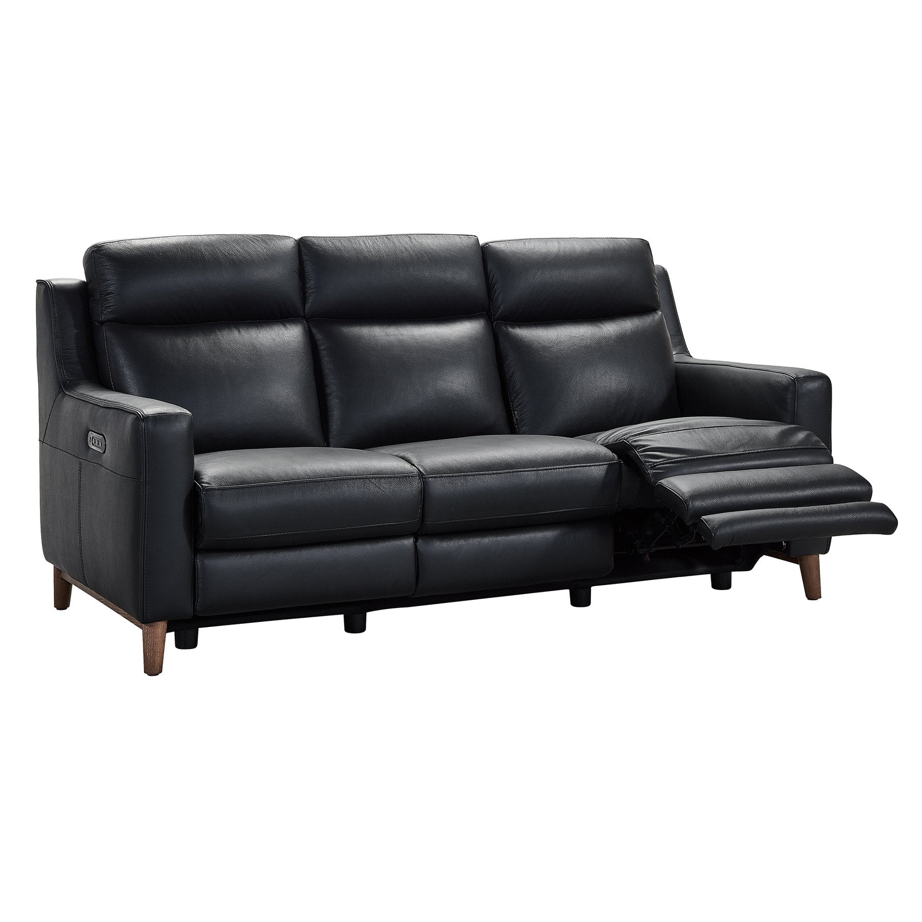 Wisteria Contemporary Sofa in Light Brown Wood Finish and Black Genuine Leather - Image 3