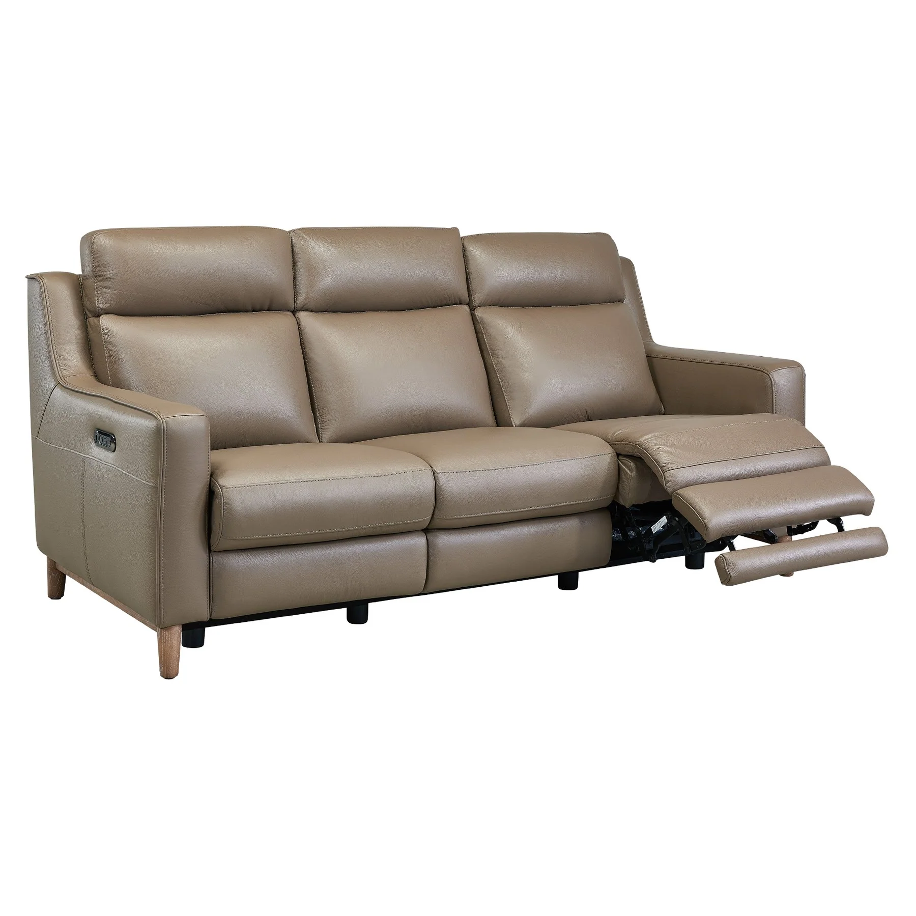 Wisteria Contemporary Sofa in Light Brown Wood Finish and Taupe Genuine Leather - Image 3