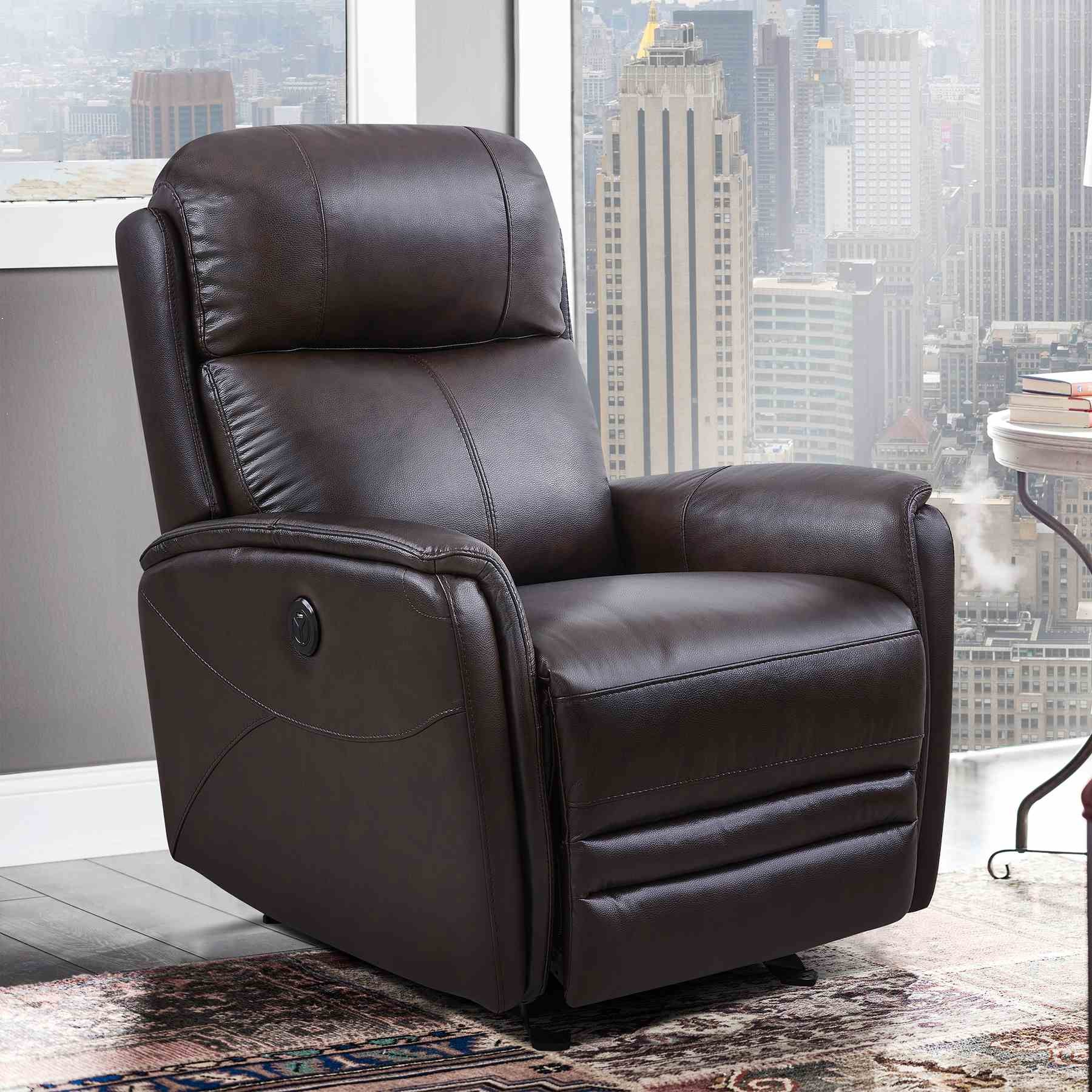 Wolfe Contemporary Recliner in Dark Brown Genuine Leather - Image 9