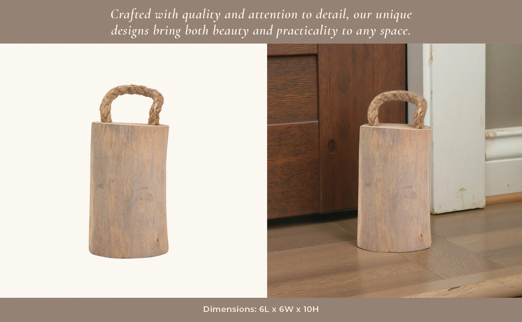 Wood, 10" Door Stopper W/ Handle, Natural - Image 11